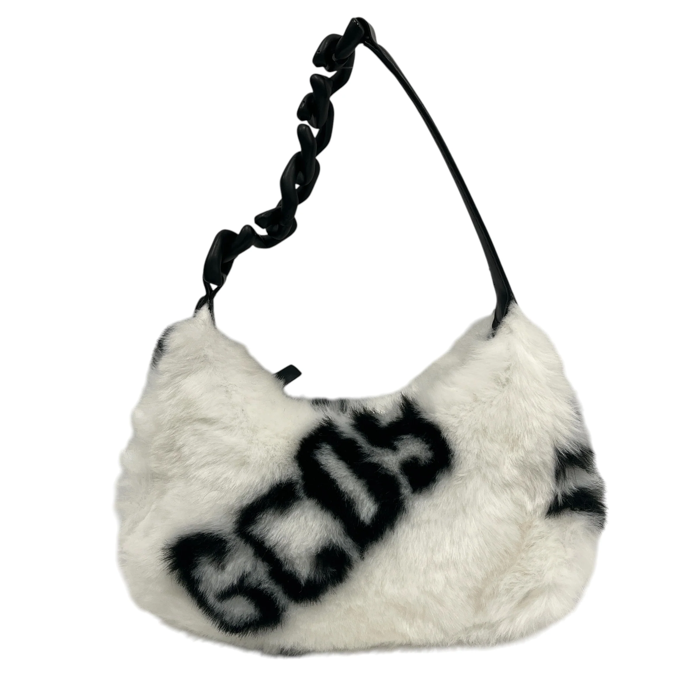 GCDS/Hand Bag/Graphic/Fake Fur/WHT/