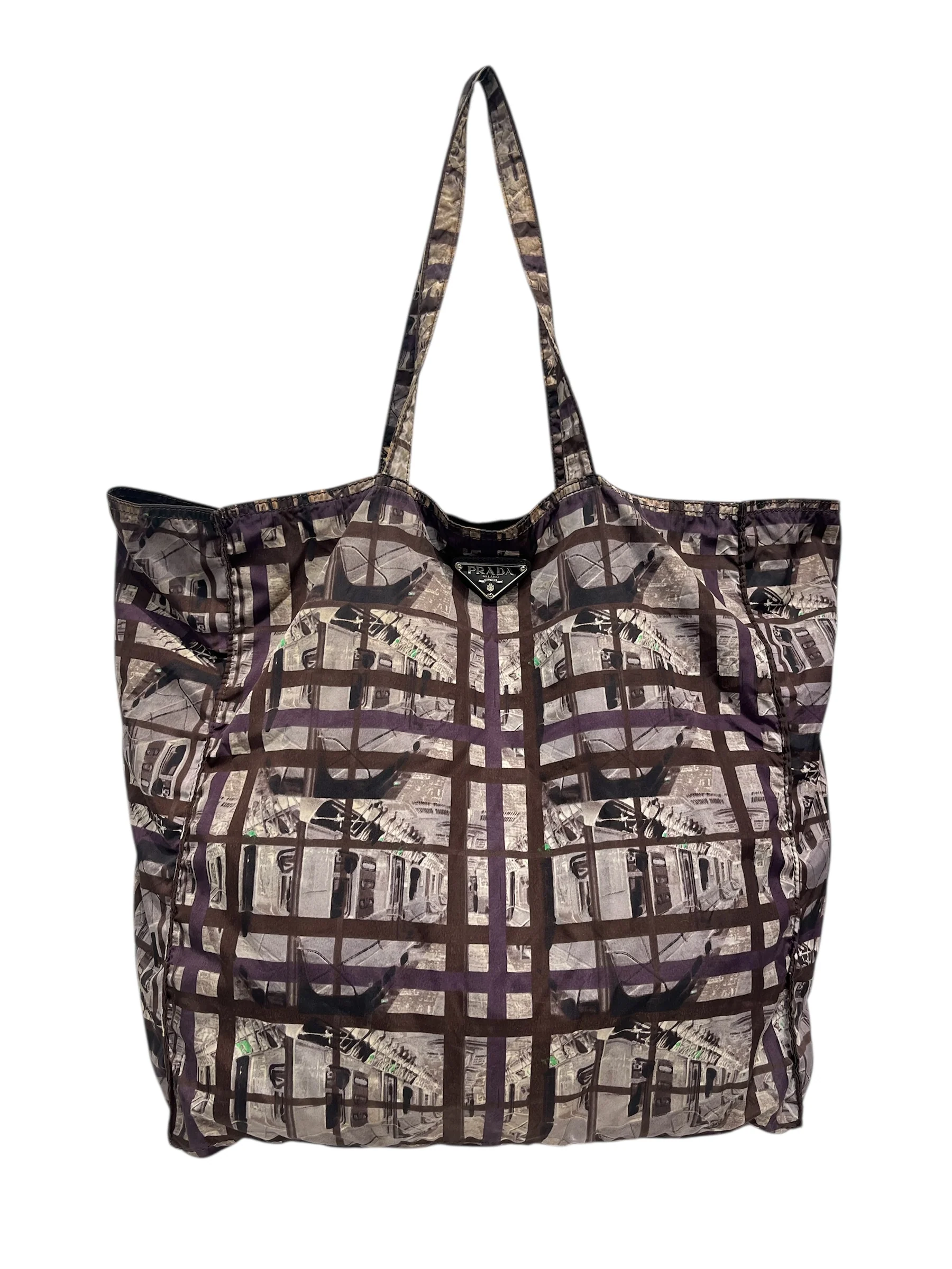 PRADA/Tote Bag/Graphic/Nylon/BRW/SUBWAY GRAPHICBROWN LOGO