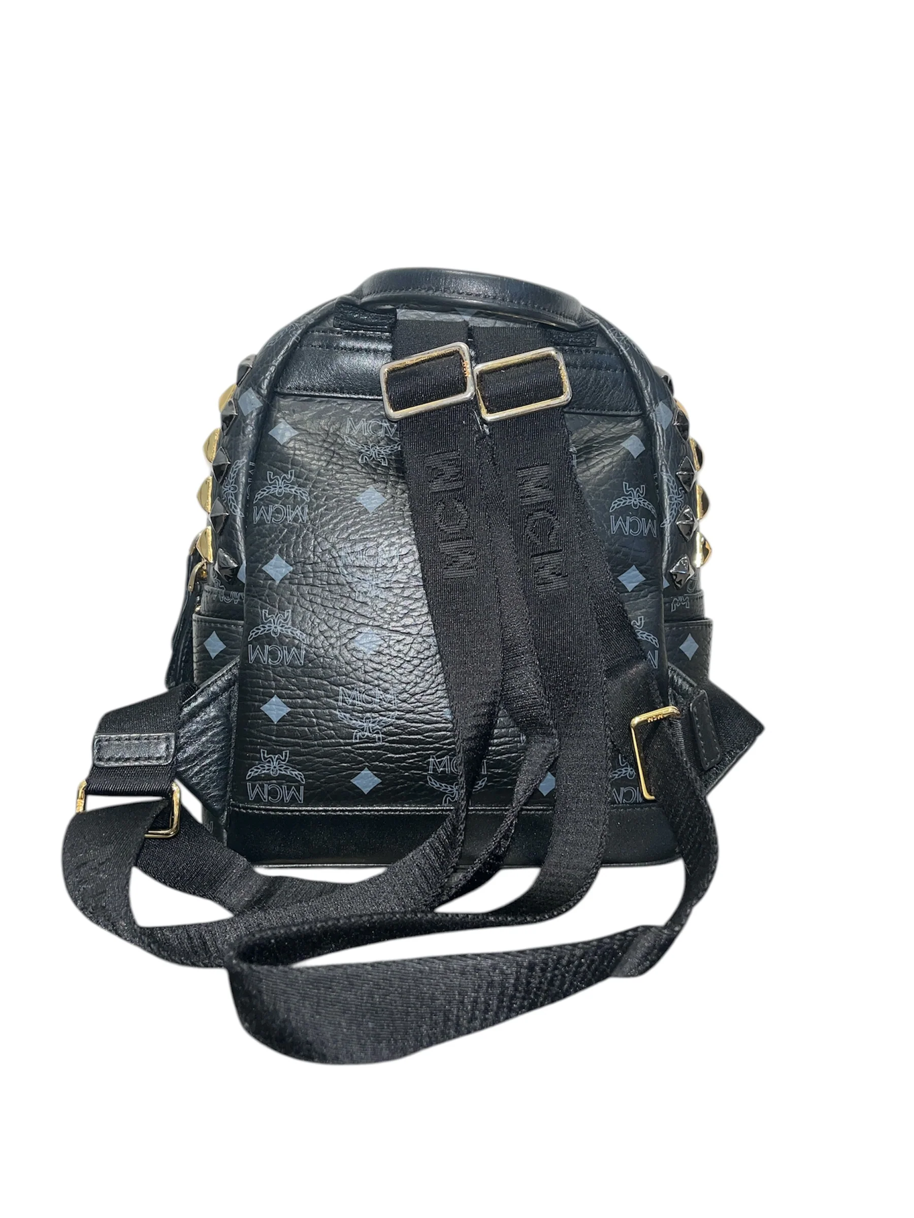 MCM/Backpack/Monogram/Leather/BLK/red/blk gold studded mini back