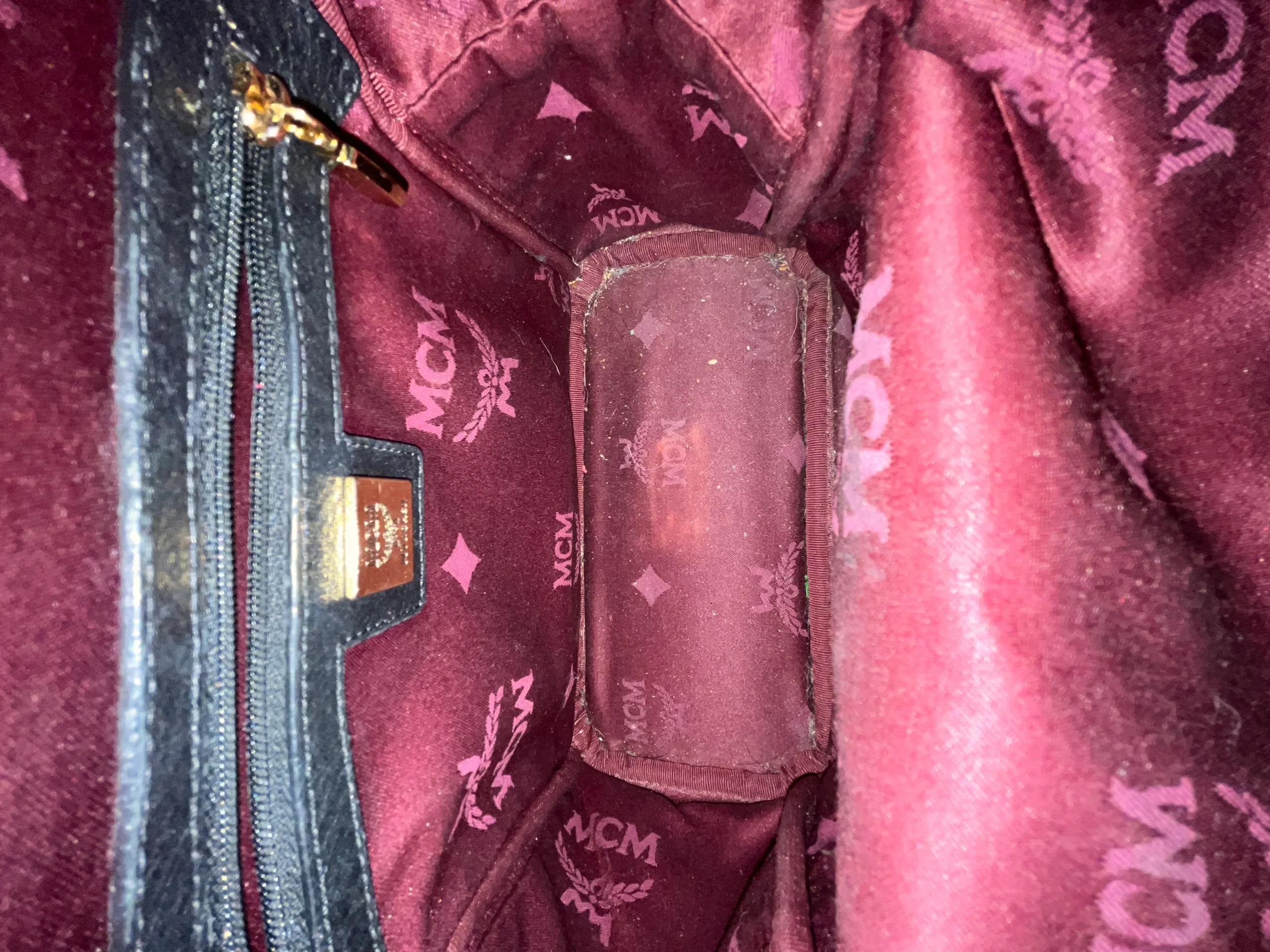 MCM/Backpack/Monogram/Leather/BLK/red/blk gold studded mini back