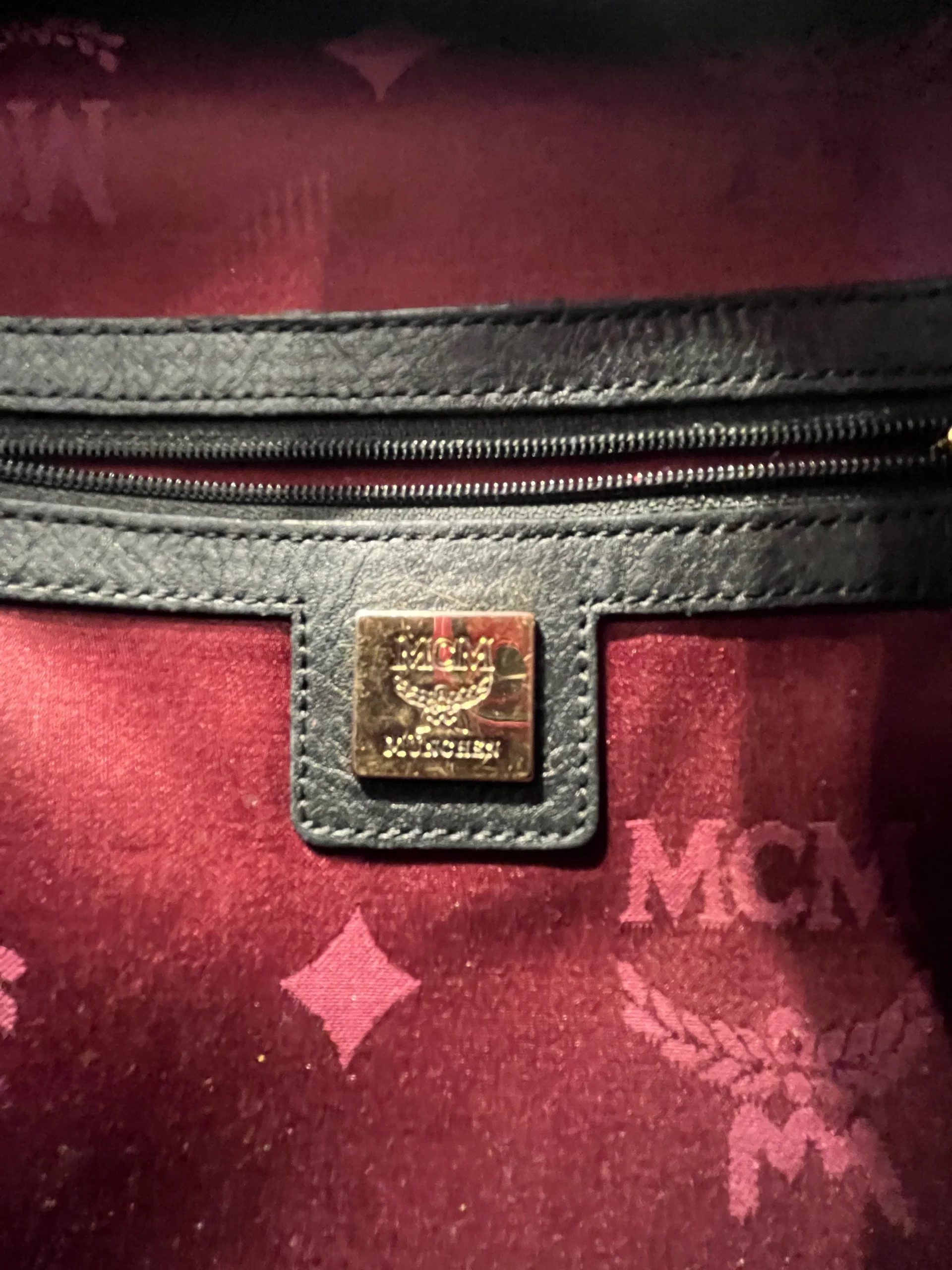 MCM/Backpack/Monogram/Leather/BLK/red/blk gold studded mini back
