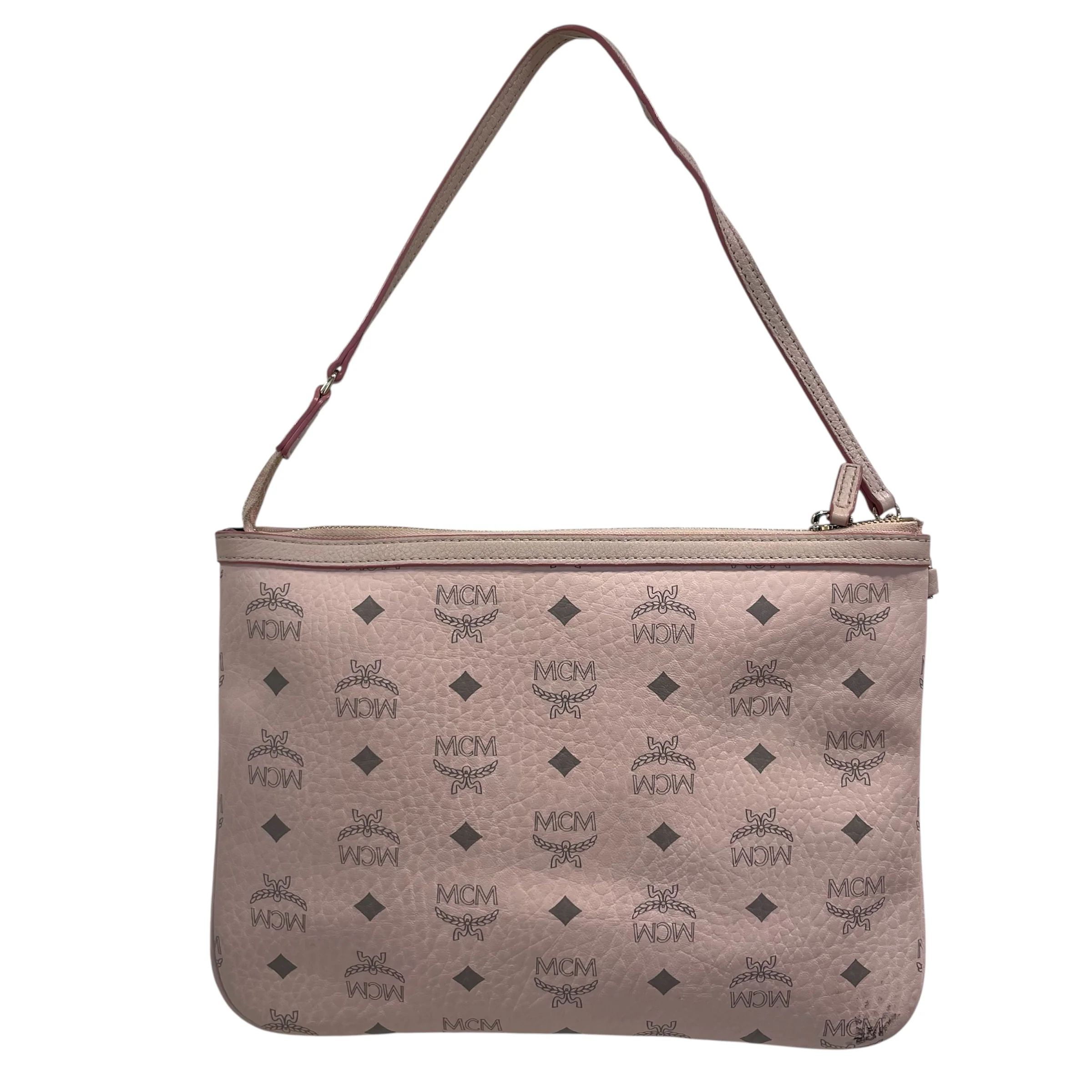 MCM/Pouch/Monogram/Faux Leather/PNK/PALE PINK CHECKERED INSIDE