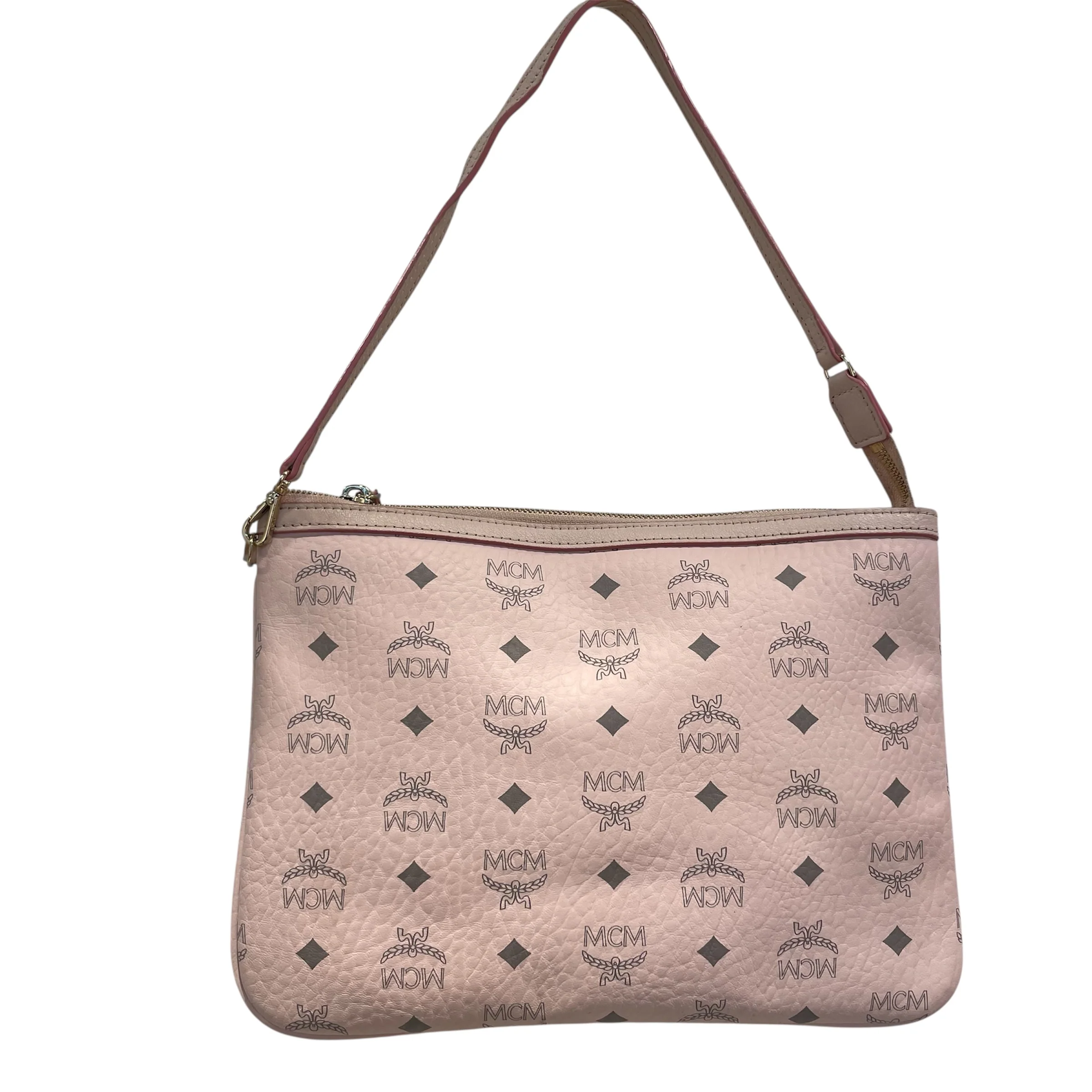 MCM/Pouch/Monogram/Faux Leather/PNK/PALE PINK CHECKERED INSIDE
