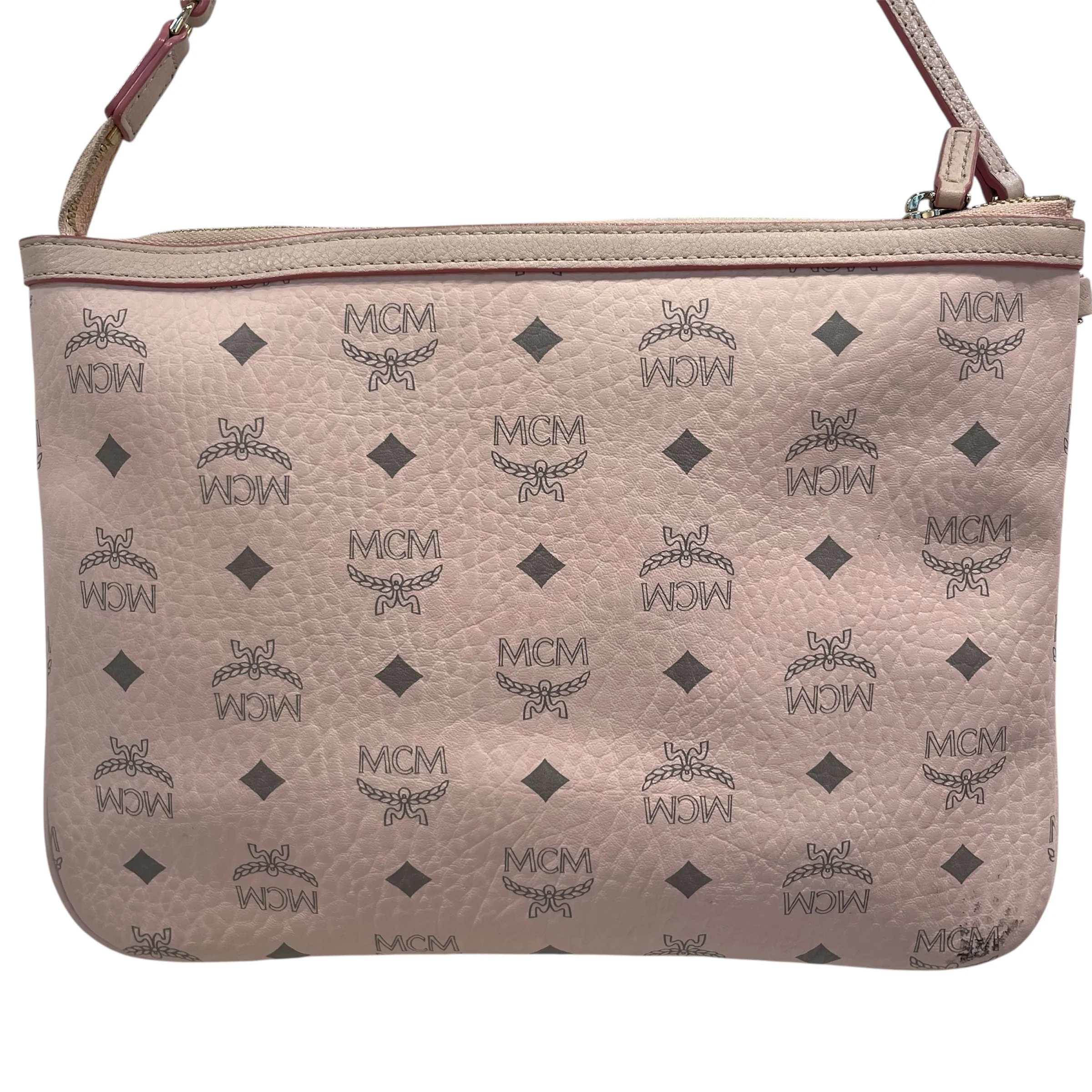MCM/Pouch/Monogram/Faux Leather/PNK/PALE PINK CHECKERED INSIDE
