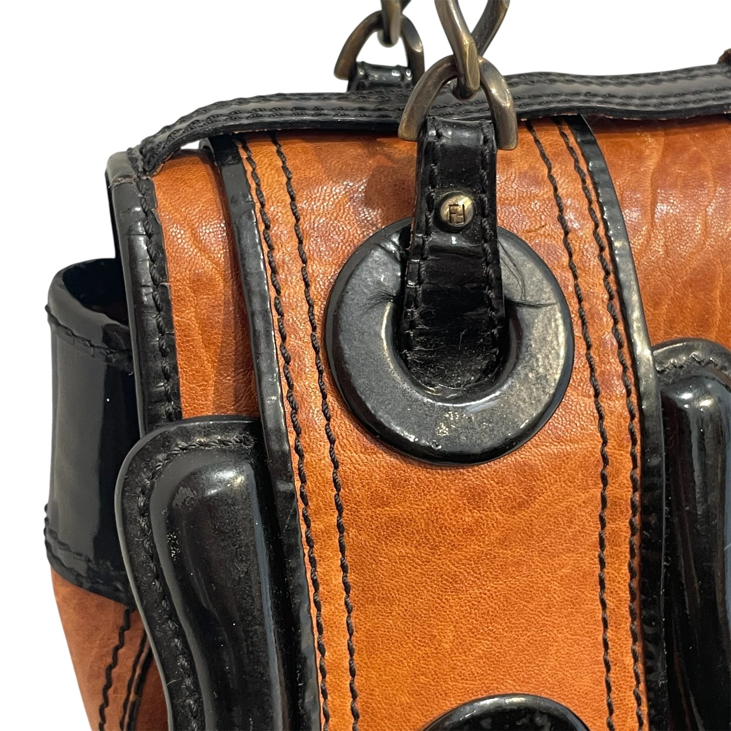 FENDI/Bag/Leather/BRW/Double Buckle Bag