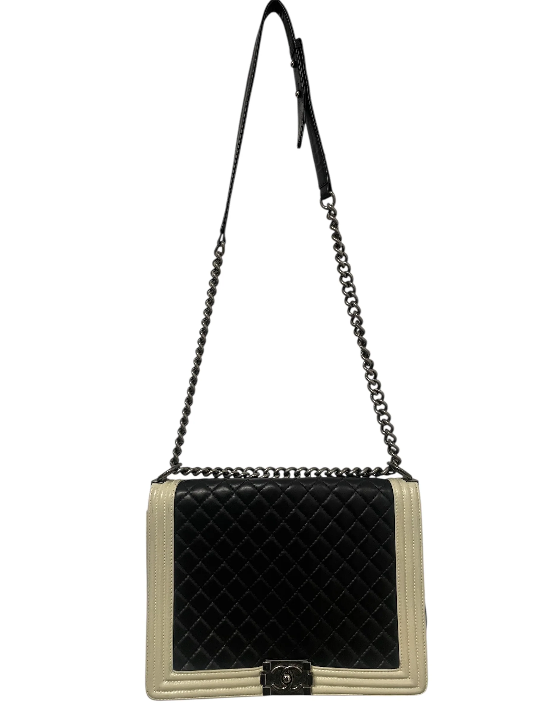 CHANEL/Cross Body Bag/Leather/BLK/BOY BAG/BI-COLOR