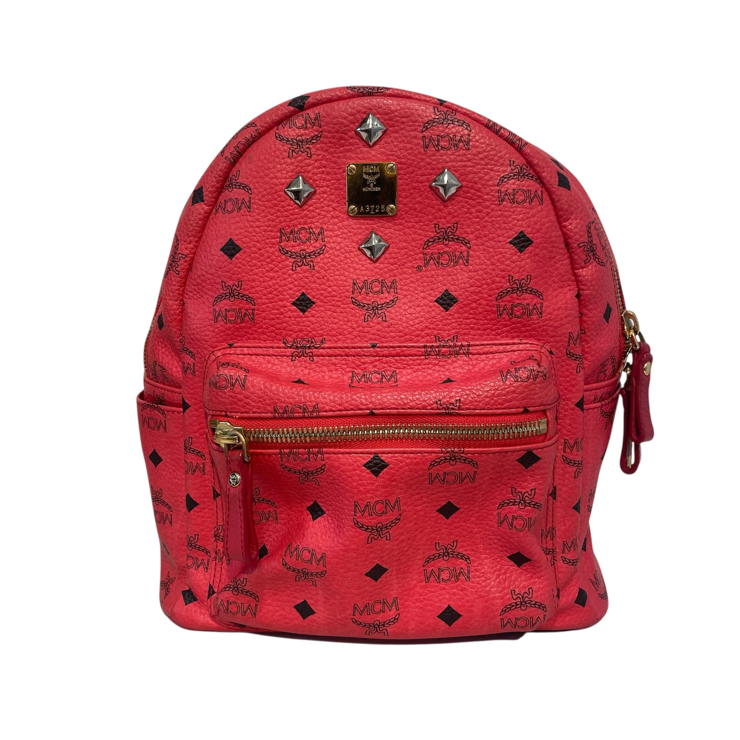 MCM/Backpack/Monogram/Leather/PNK/Studded Backpck