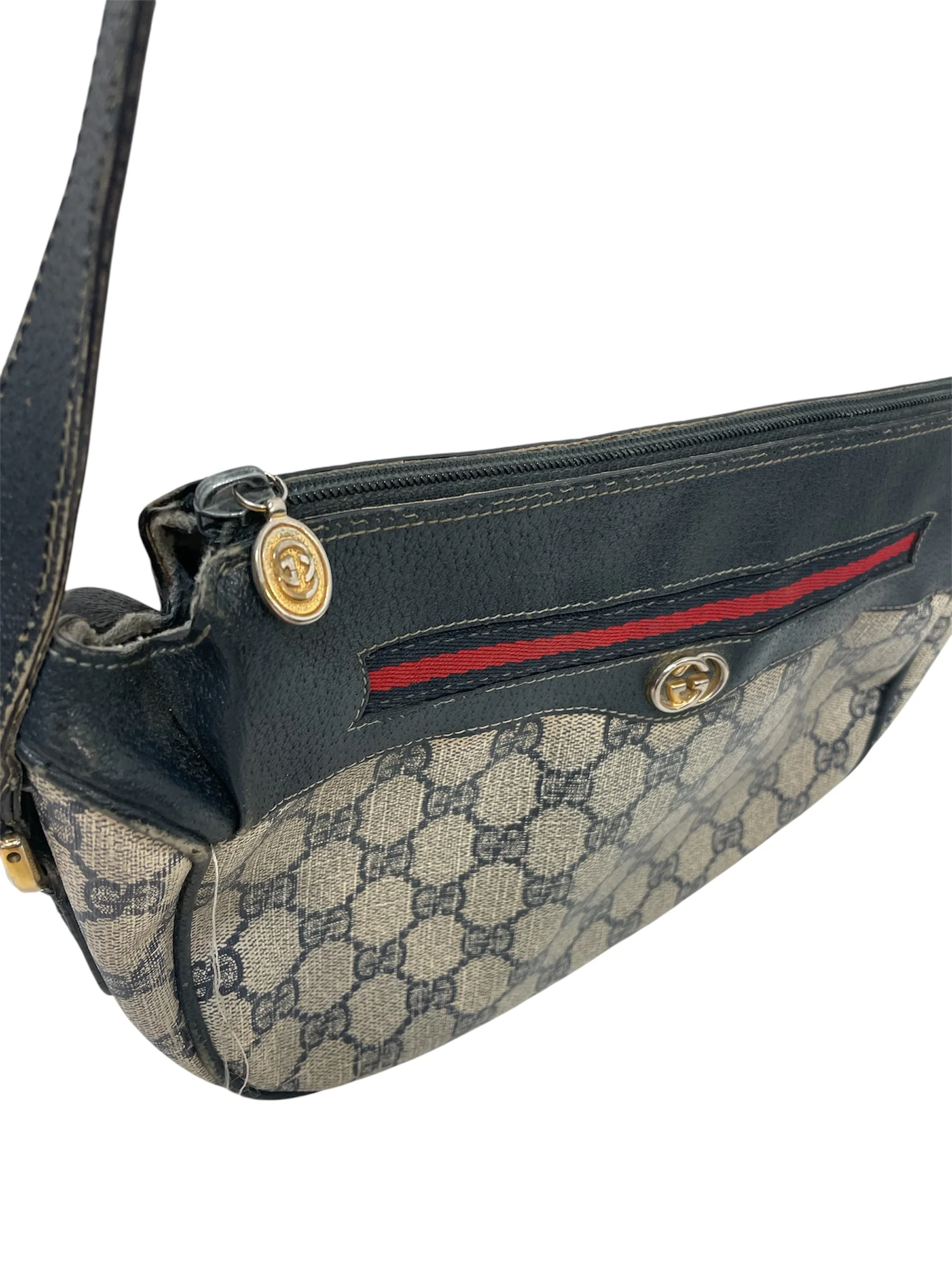 GUCCI/Cross Body Bag/Monogram/Leather/NVY/OPHIDIA WEB STRIPE