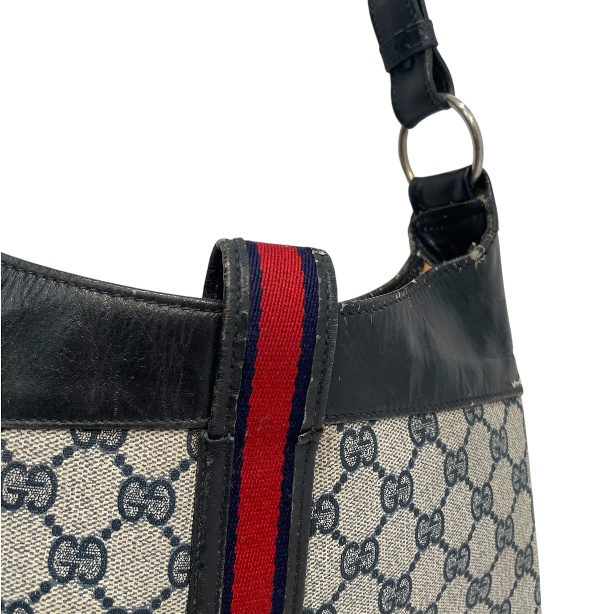 GUCCI/Tote Bag/Monogram/Leather/NVY/Sherry Line GG Monogram