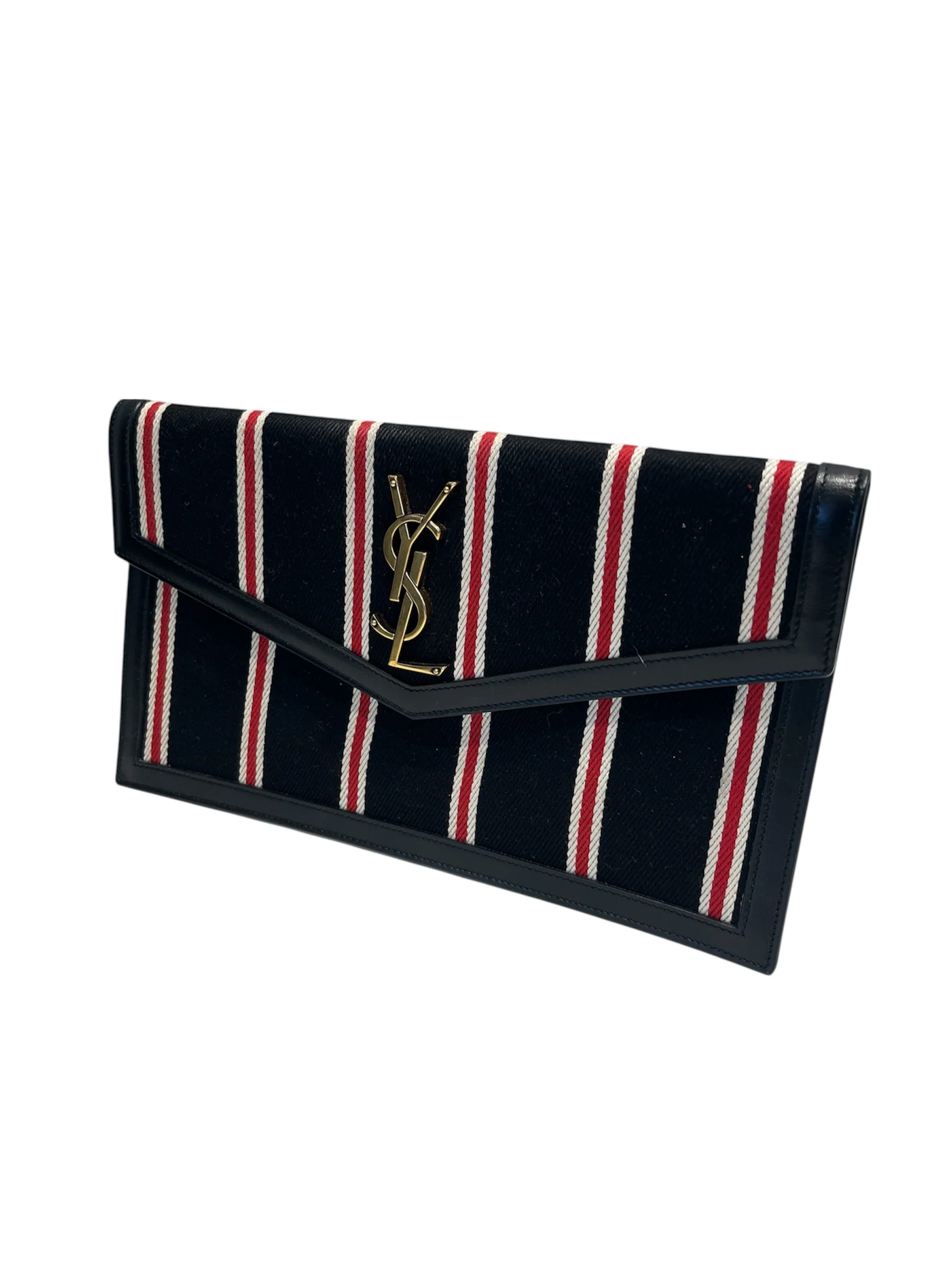 SAINT LAURENT/Clutch Bag/Stripe/Cotton/BLK/UPTOWN REDWHITE/ ENVELOP