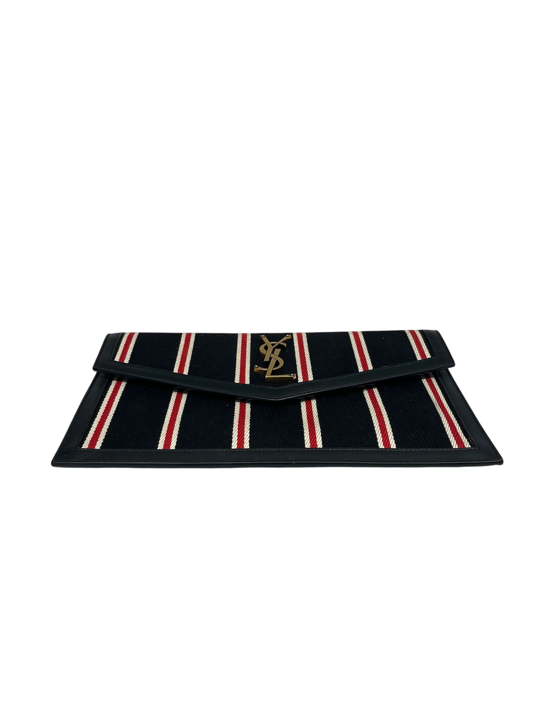 SAINT LAURENT/Clutch Bag/Stripe/Cotton/BLK/UPTOWN REDWHITE/ ENVELOP