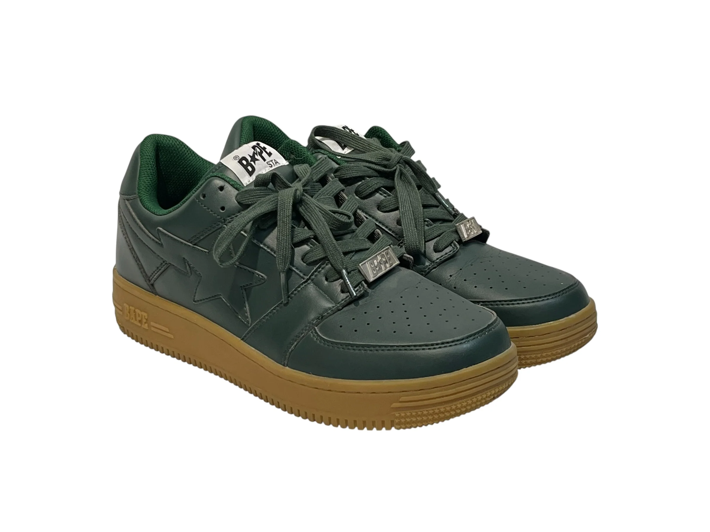 BAPE STA!/Low-Sneakers/US 12/Leather/GRN/olive green