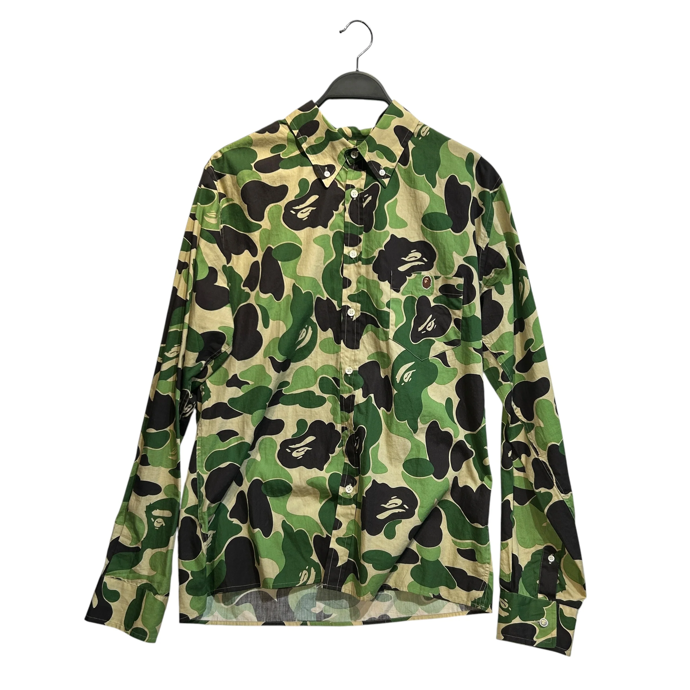A BATHING APE/LS T-Shirt/L/Wool/GRN/Camouflage/Ape Camo