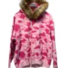 A BATHING APE/Zip Up Hoodie/L/All Over Print/Cotton/PNK/Don Toliver Faux Fur