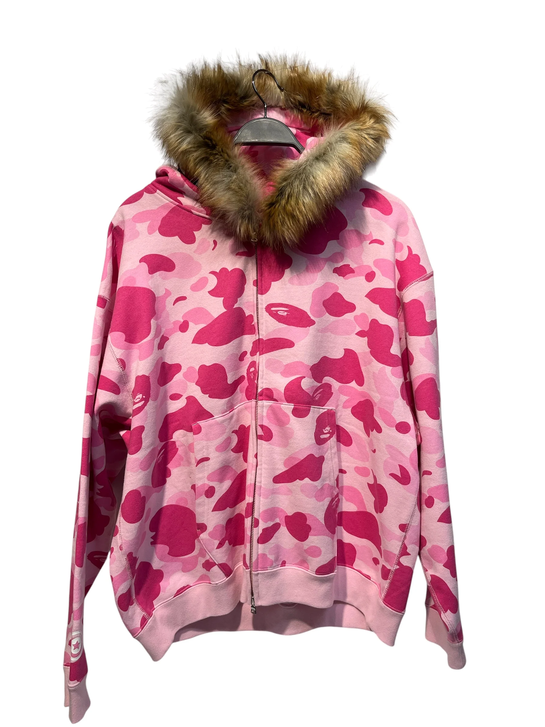 A BATHING APE/Zip Up Hoodie/L/All Over Print/Cotton/PNK/Don Toliver Faux Fur