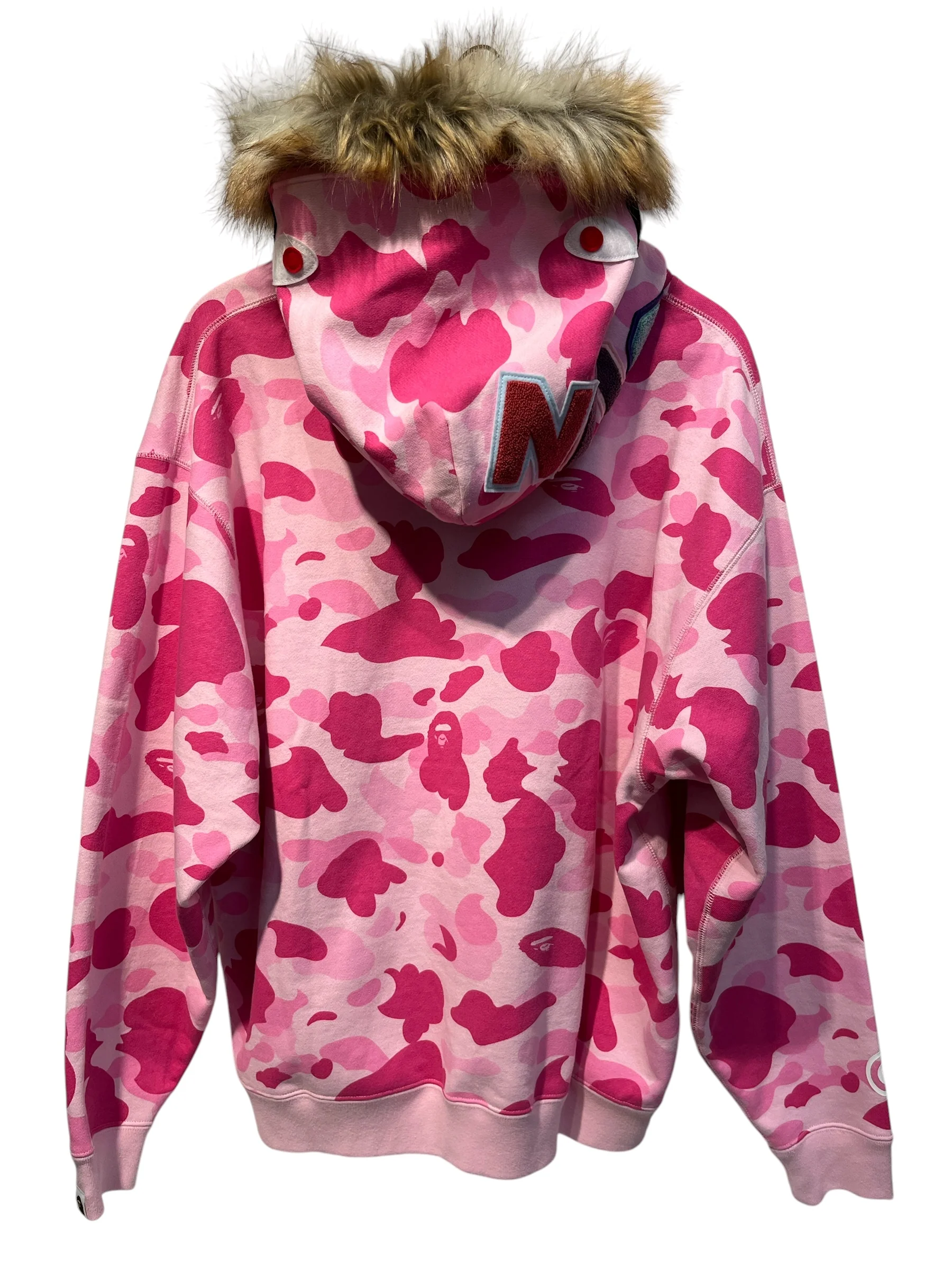A BATHING APE/Zip Up Hoodie/L/All Over Print/Cotton/PNK/Don Toliver Faux Fur