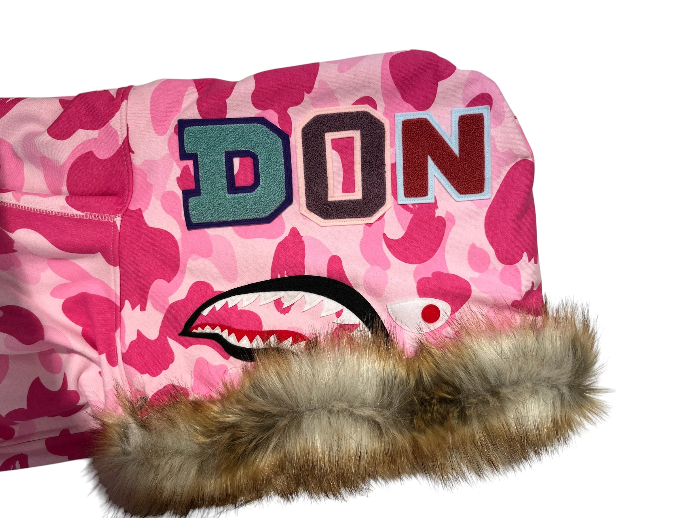 A BATHING APE/Zip Up Hoodie/L/All Over Print/Cotton/PNK/Don Toliver Faux Fur