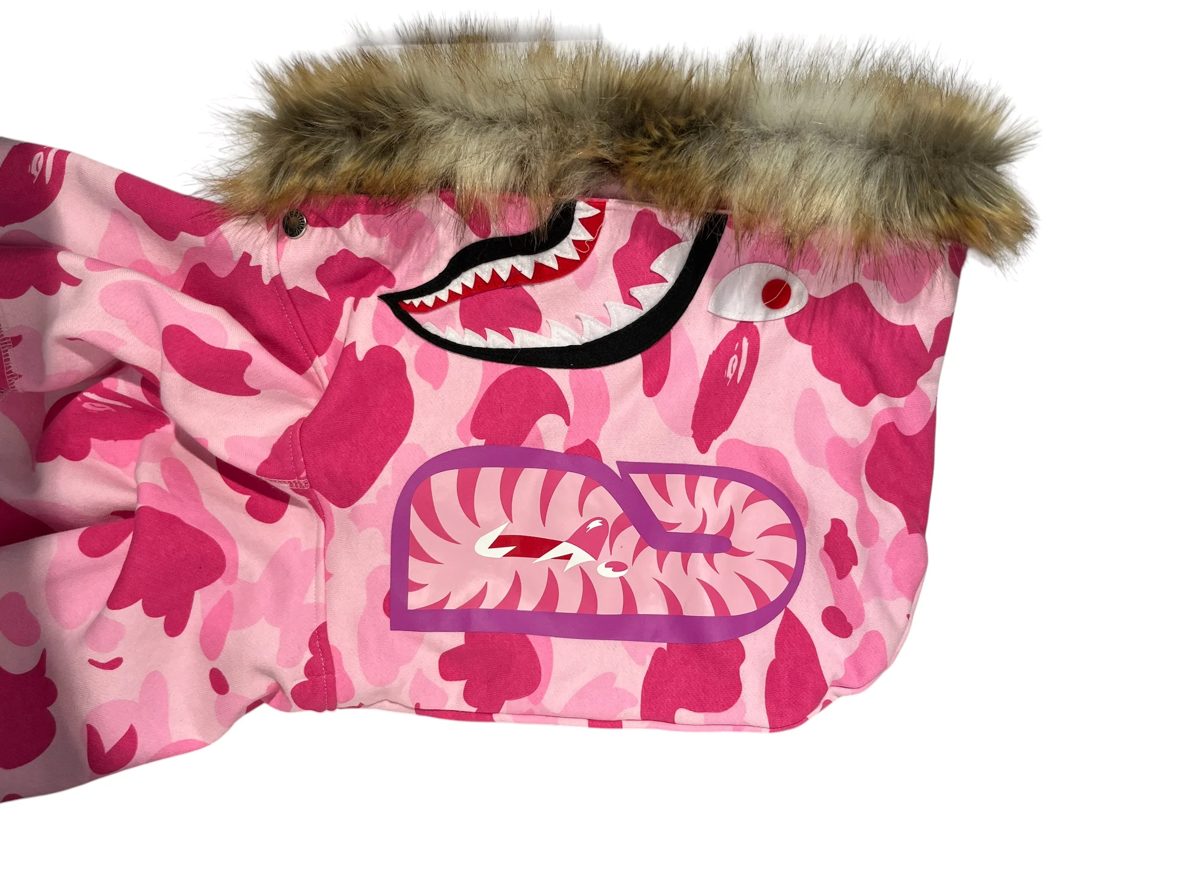 A BATHING APE/Zip Up Hoodie/L/All Over Print/Cotton/PNK/Don Toliver Faux Fur