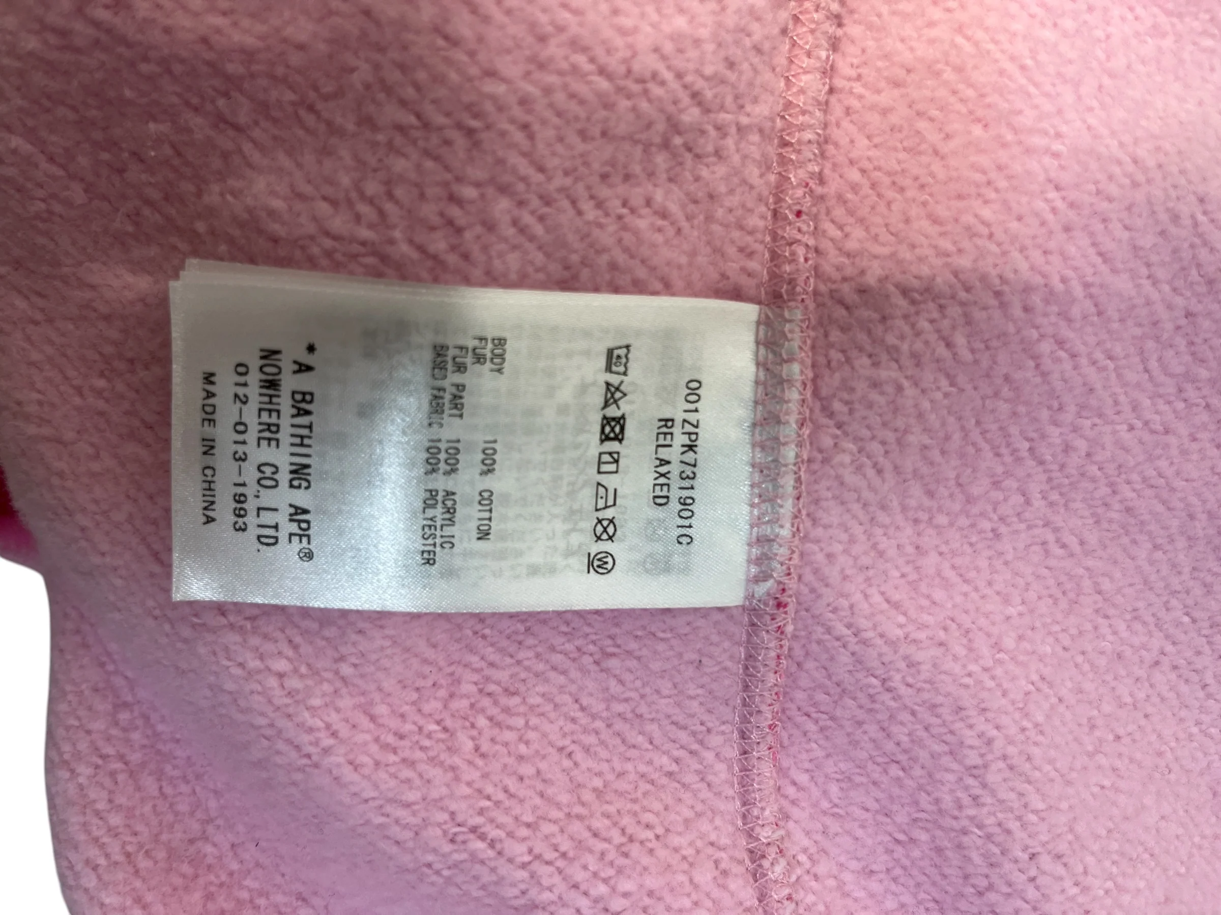 A BATHING APE/Zip Up Hoodie/L/All Over Print/Cotton/PNK/Don Toliver Faux Fur