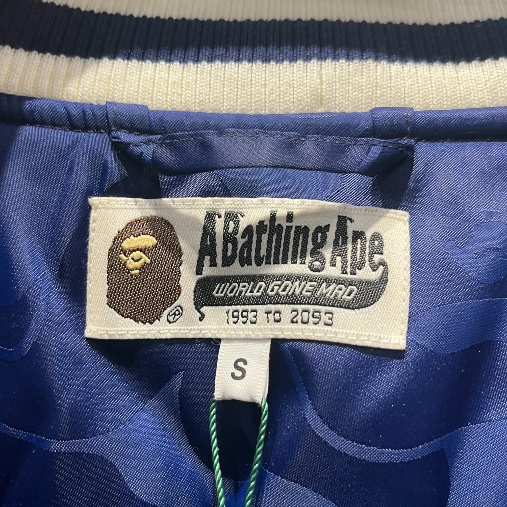 A BATHING APE/Baseball Jkt/S/Polyester/NVY/001HJJ8010541