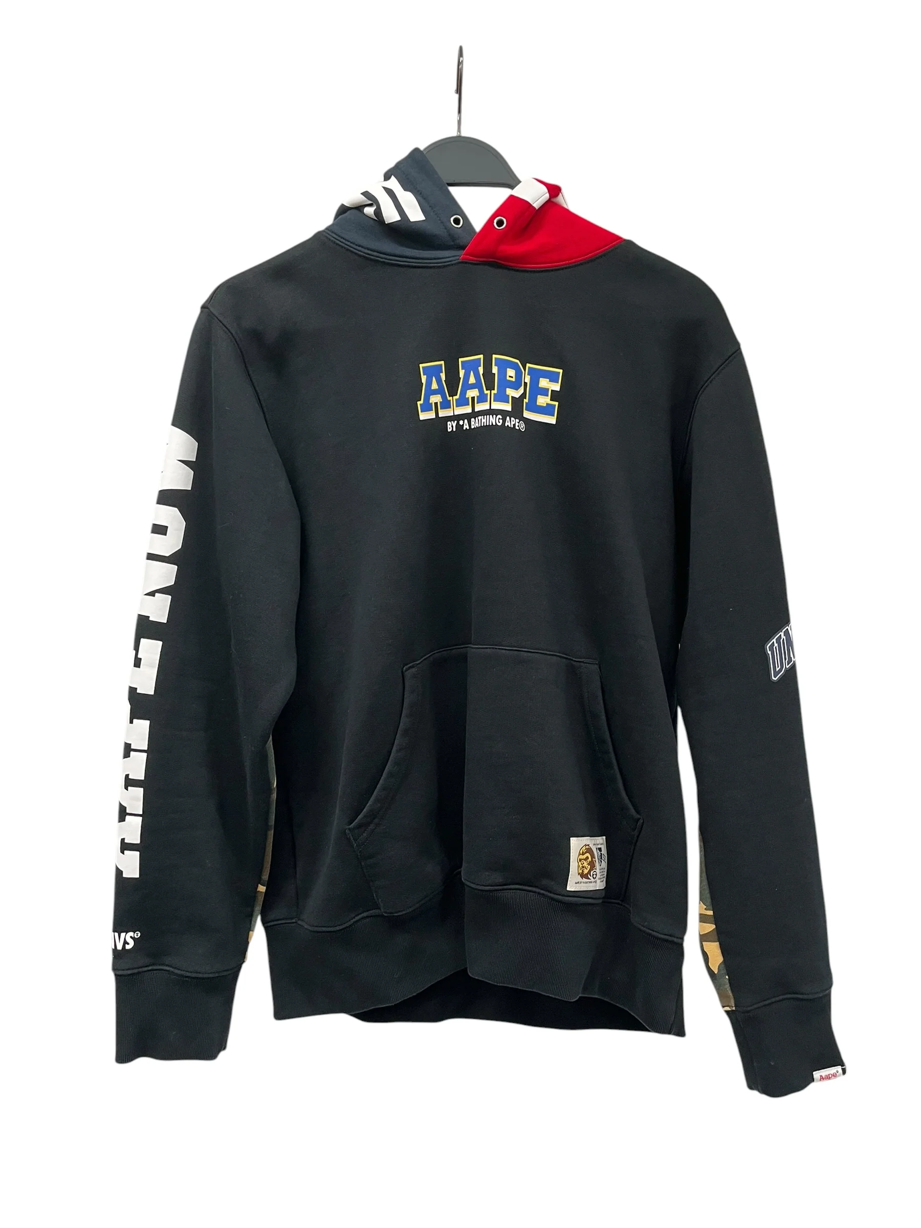 AAPE BY A BATHING APE/Hoodie/L/Cotton/BLK/HALF CAMO SLEEVE HOODIE