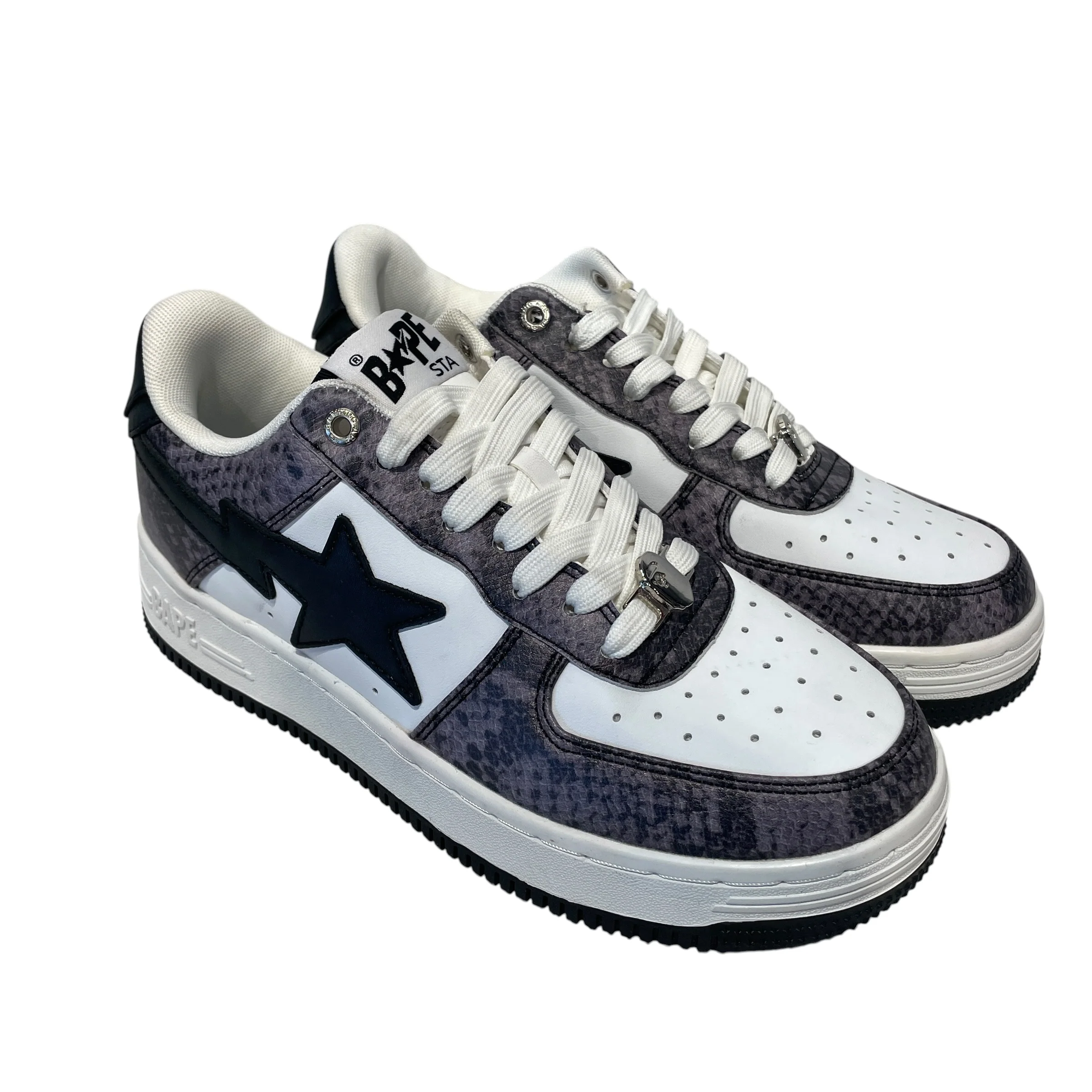 BAPE STA!/Low-Sneakers/US 7/Animal Pattern/Leather/GRY/SNAKESKIN