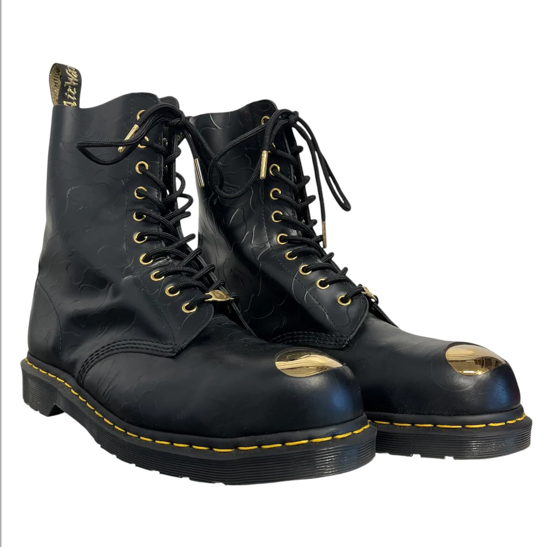 A BATHING APE/Dr.Martens/Lace Up Boots/US 11/Leather/BLK/BRONZE STEEL TOE HIGH BOOTS