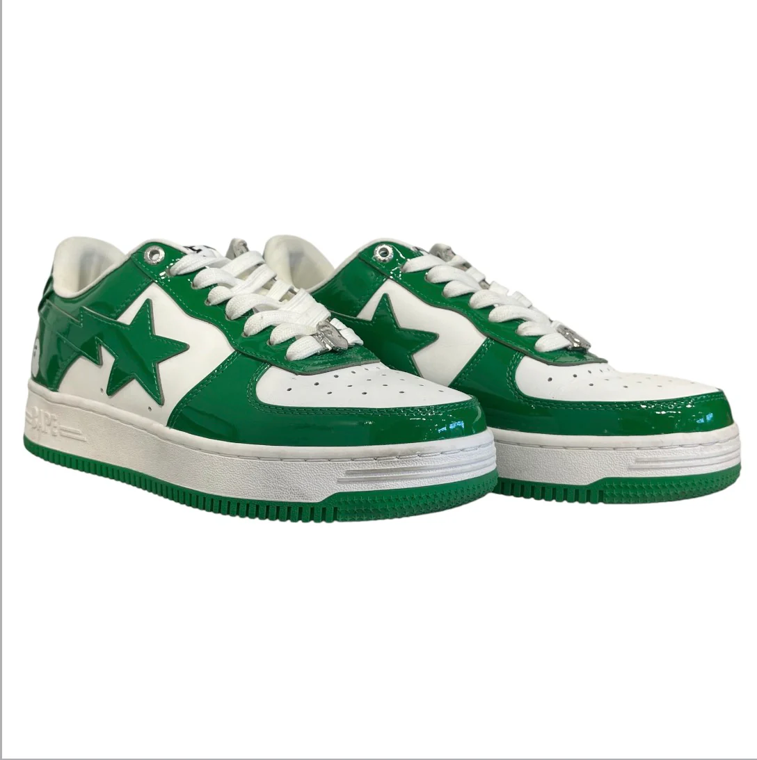 A BATHING APE/Low-Sneakers/UK 8.5/Faux Leather/GRN/patent green & white bapestas