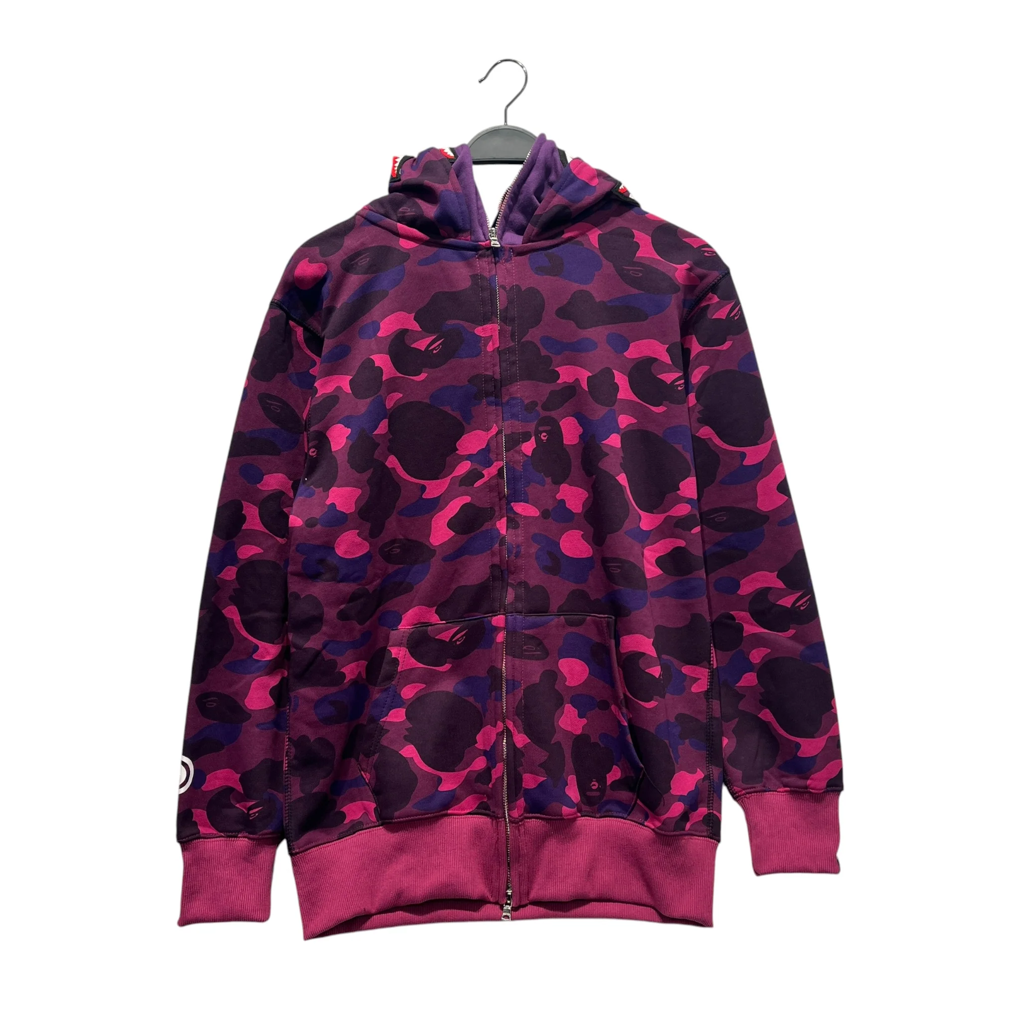 A BATHING APE/Hoodie/L/All Over Print/Cotton/PPL/PURPLE CAMO SHARK