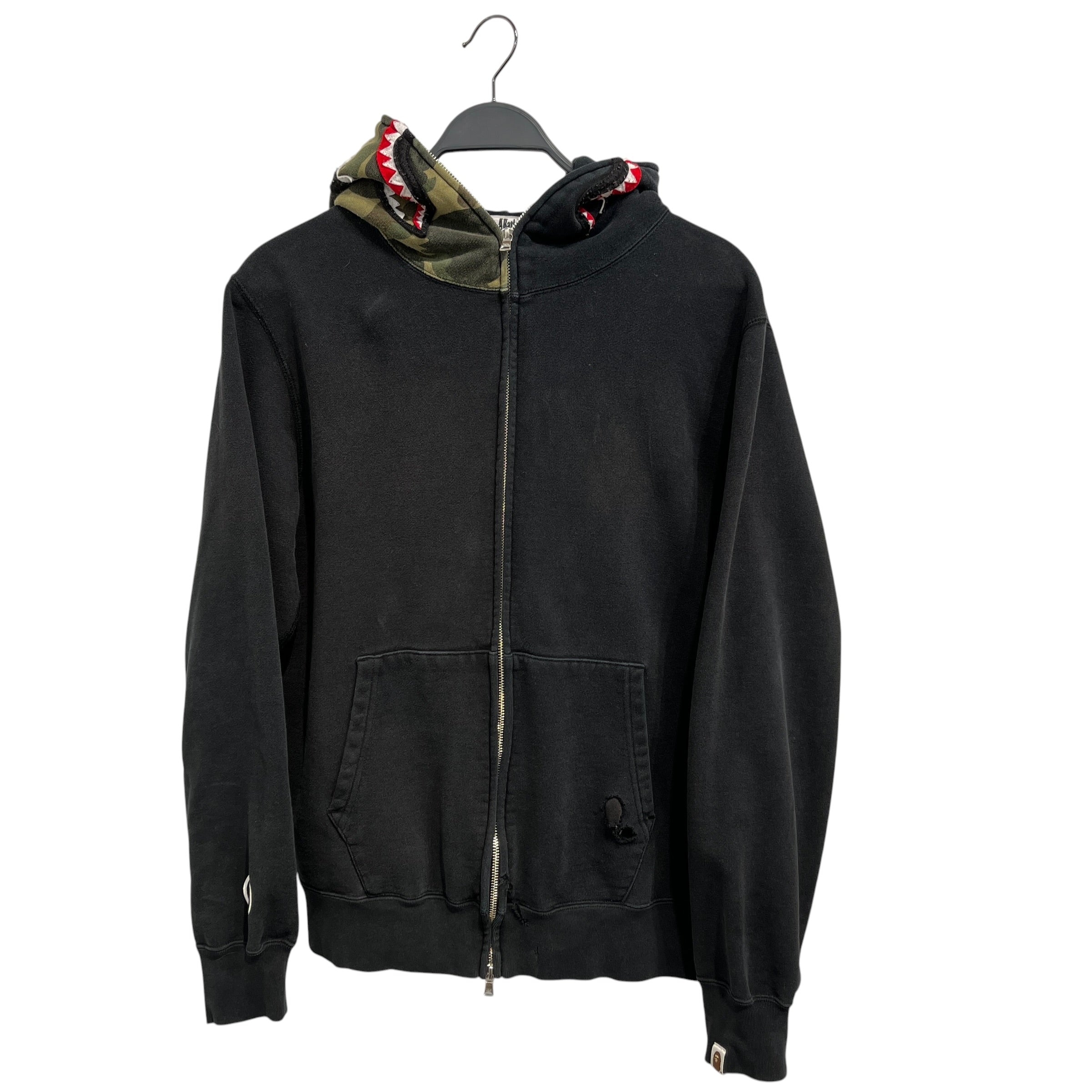 A BATHING APE/Hoodie/XL/Cotton/BLK/full zip shark