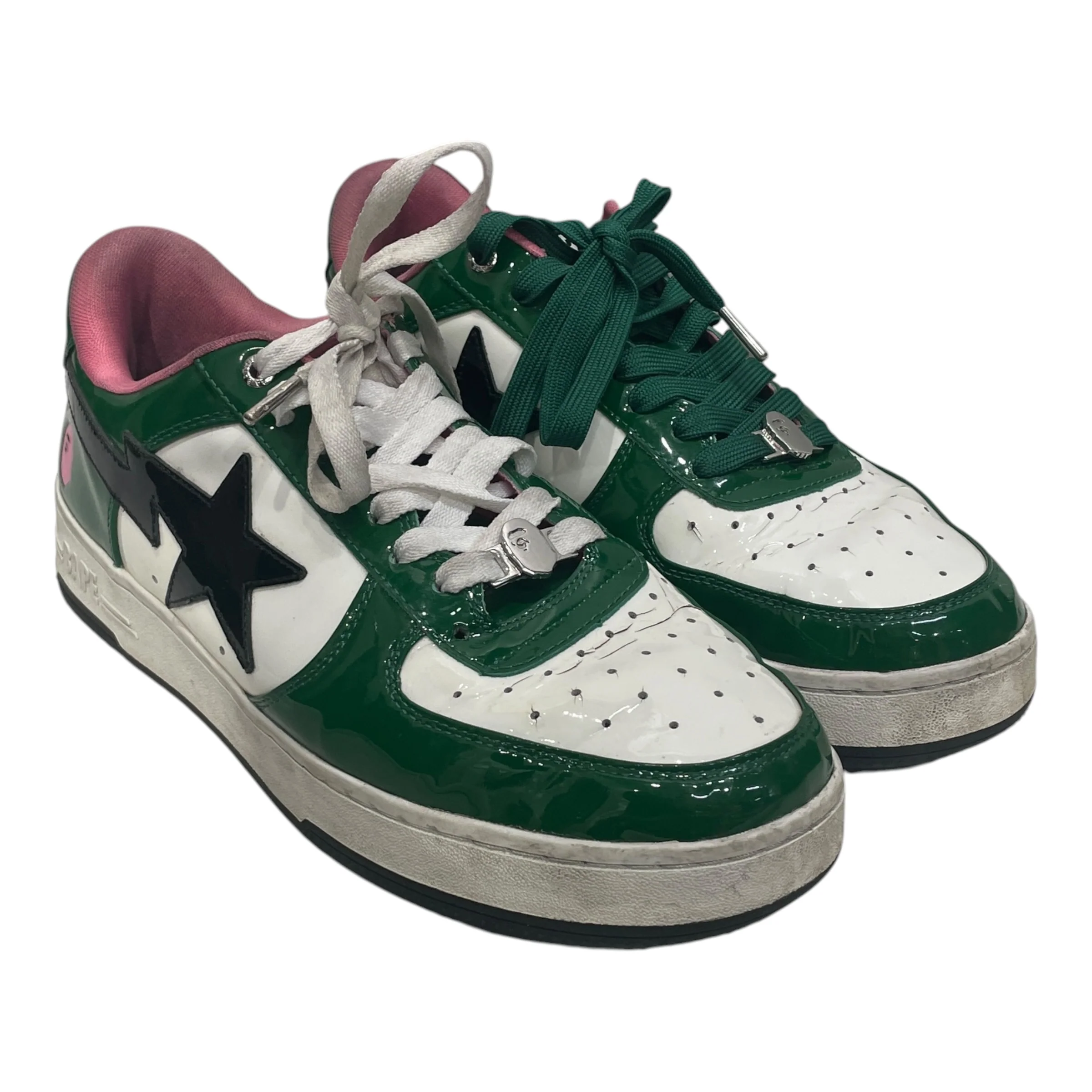 BAPE STA!/Low-Sneakers/US 12/Leather/GRN/PINK INTERIOR BLK STAR