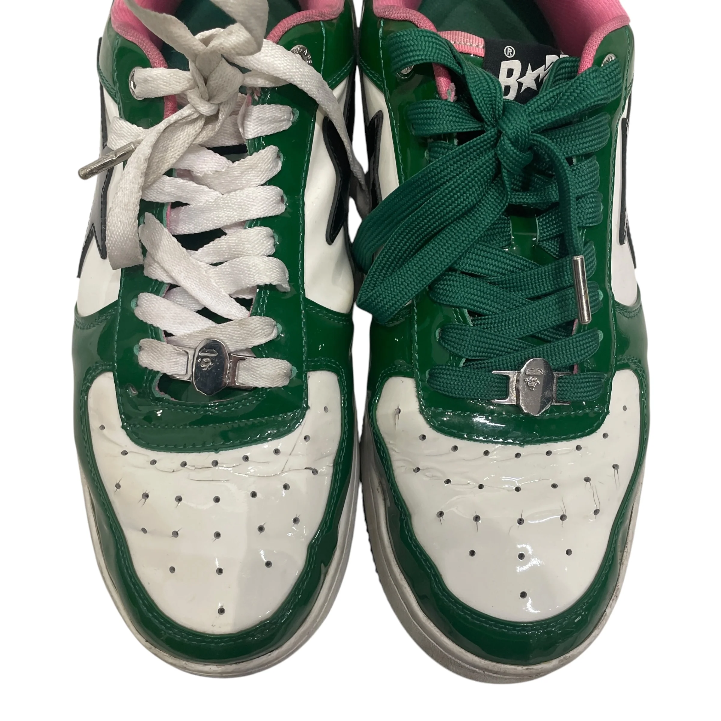 BAPE STA!/Low-Sneakers/US 12/Leather/GRN/PINK INTERIOR BLK STAR