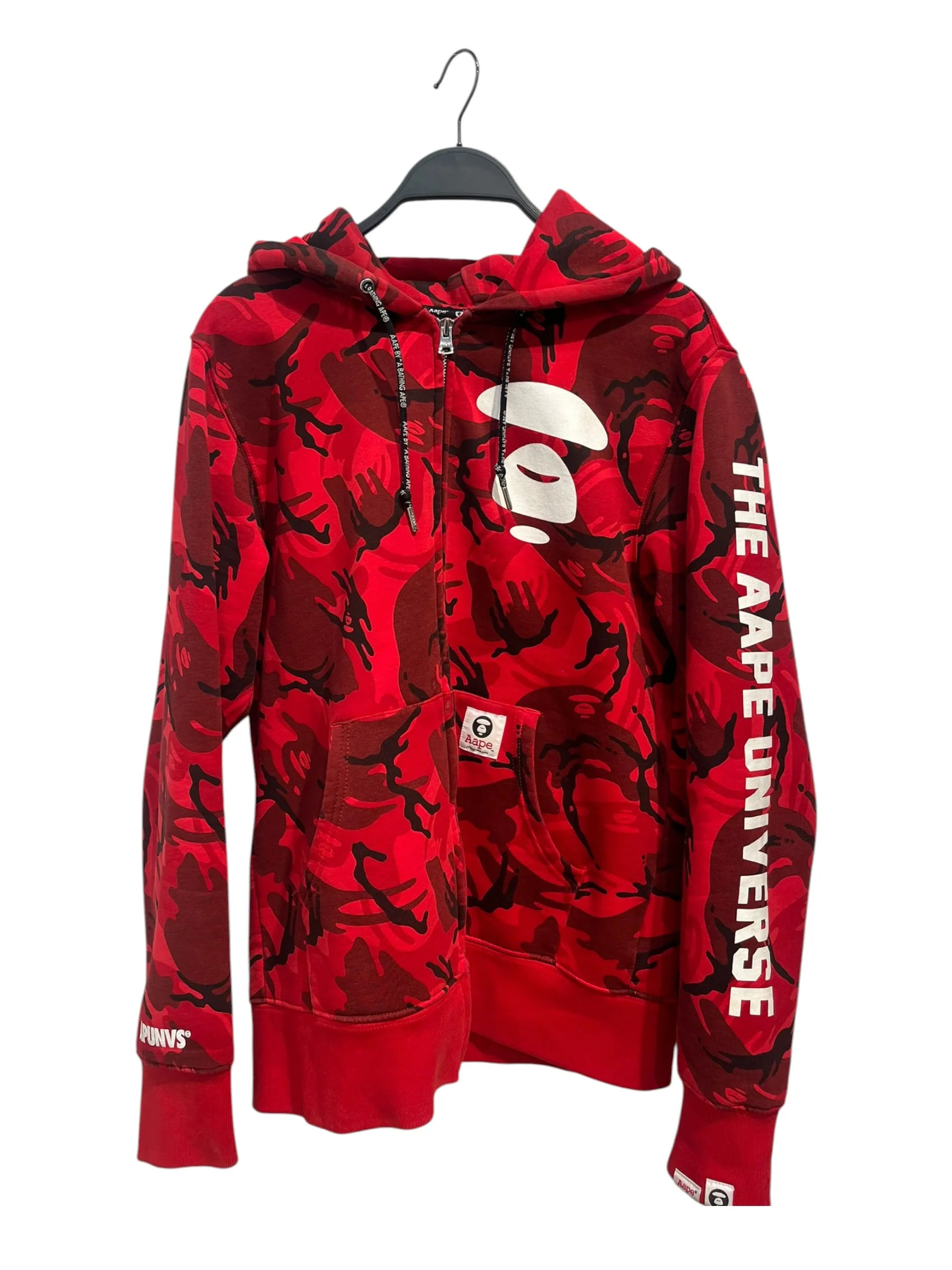 AAPE BY A BATHING APE/Hoodie/M/Camouflage/Cotton/RED/zip up white face graphic
