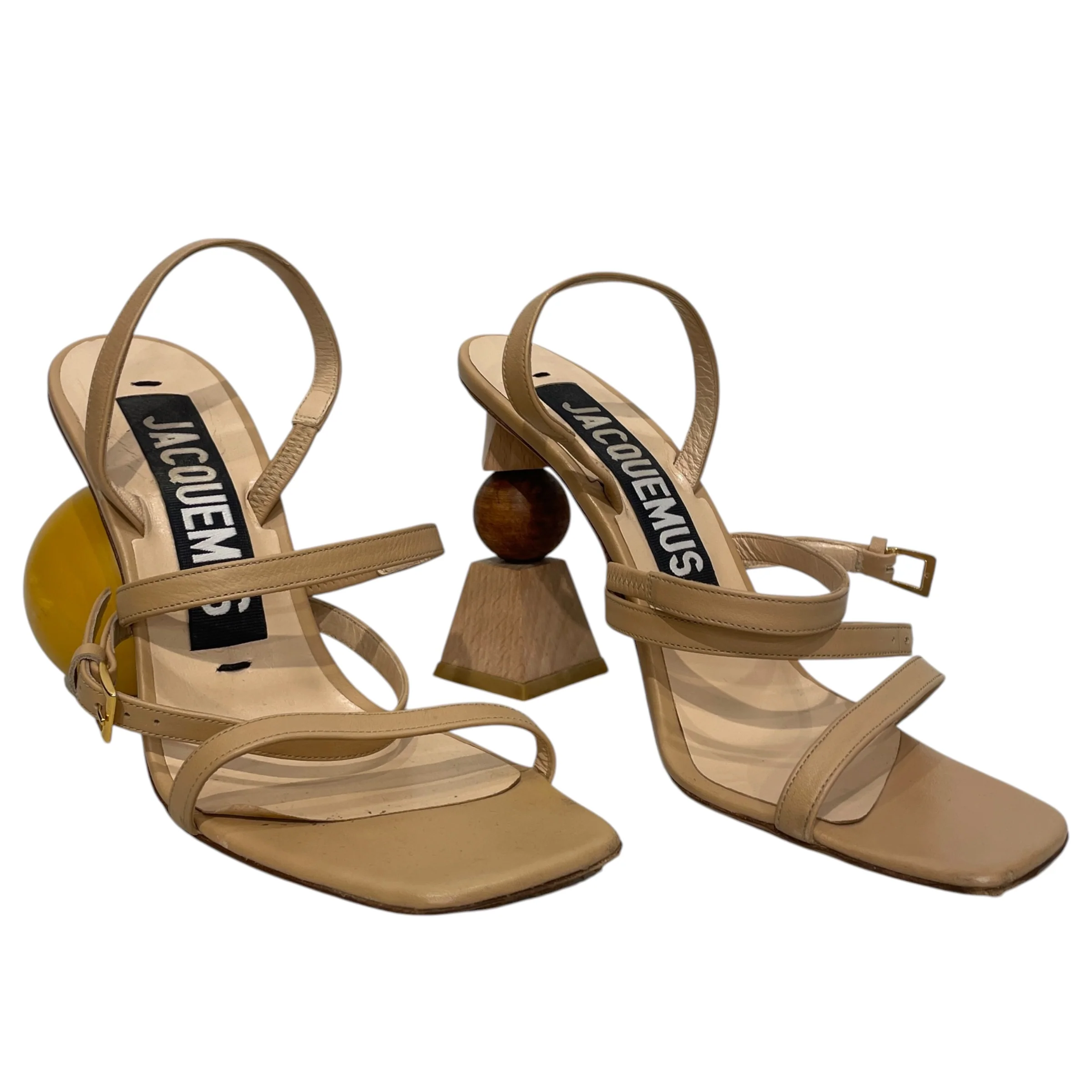JACQUEMUS/Heels/EU 39/Leather/BEG/WOOD SHAPE HEEL