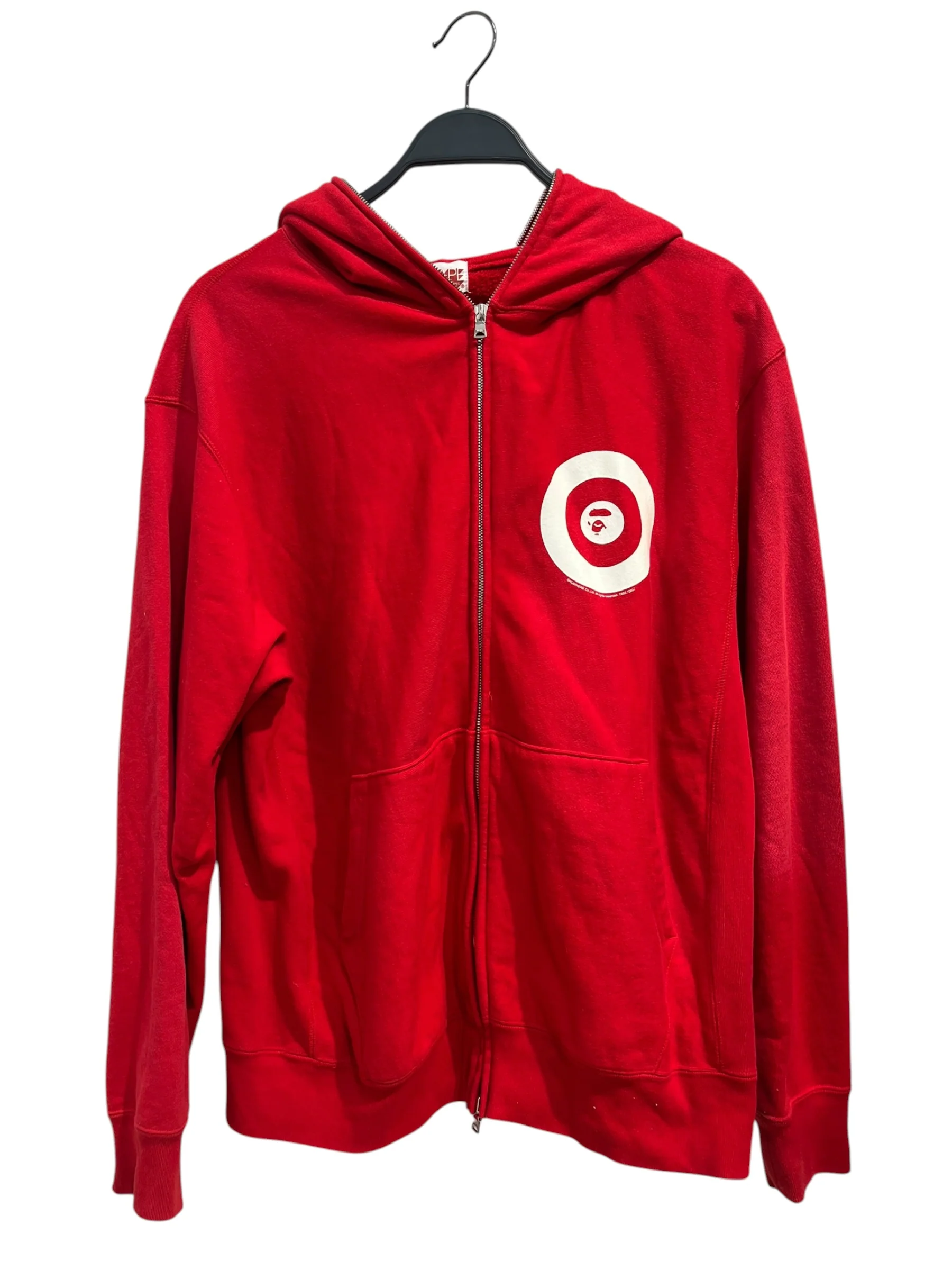 A BATHING APE/Zip Up Hoodie/L/Cotton/RED/BULLSEYE FRONT MILTILOGO BACK