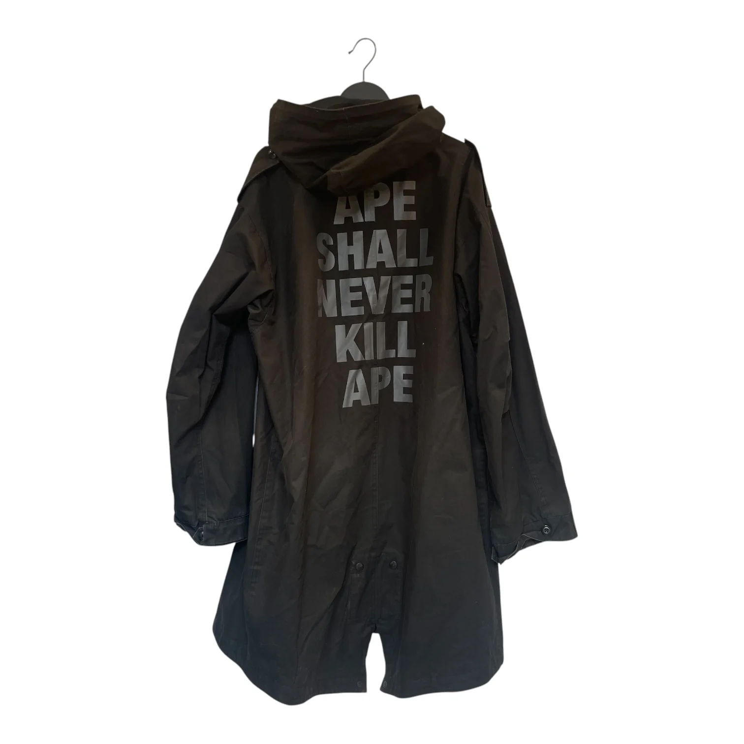 A BATHING APE/Trench Coat/XL/Cotton/BLK/APE SHALL NEVER KILL APE