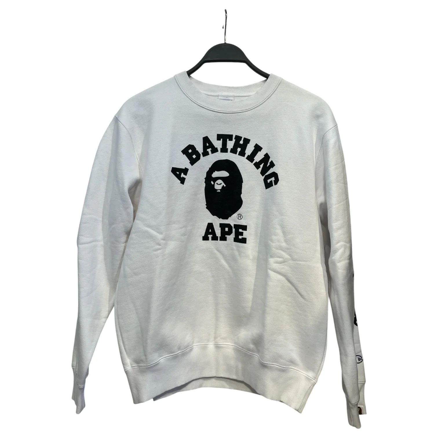 A BATHING APE/Champion/Sweatshirt/L/Cotton/WHT/CLASSIC LOGO CHAMPION SLEEVE