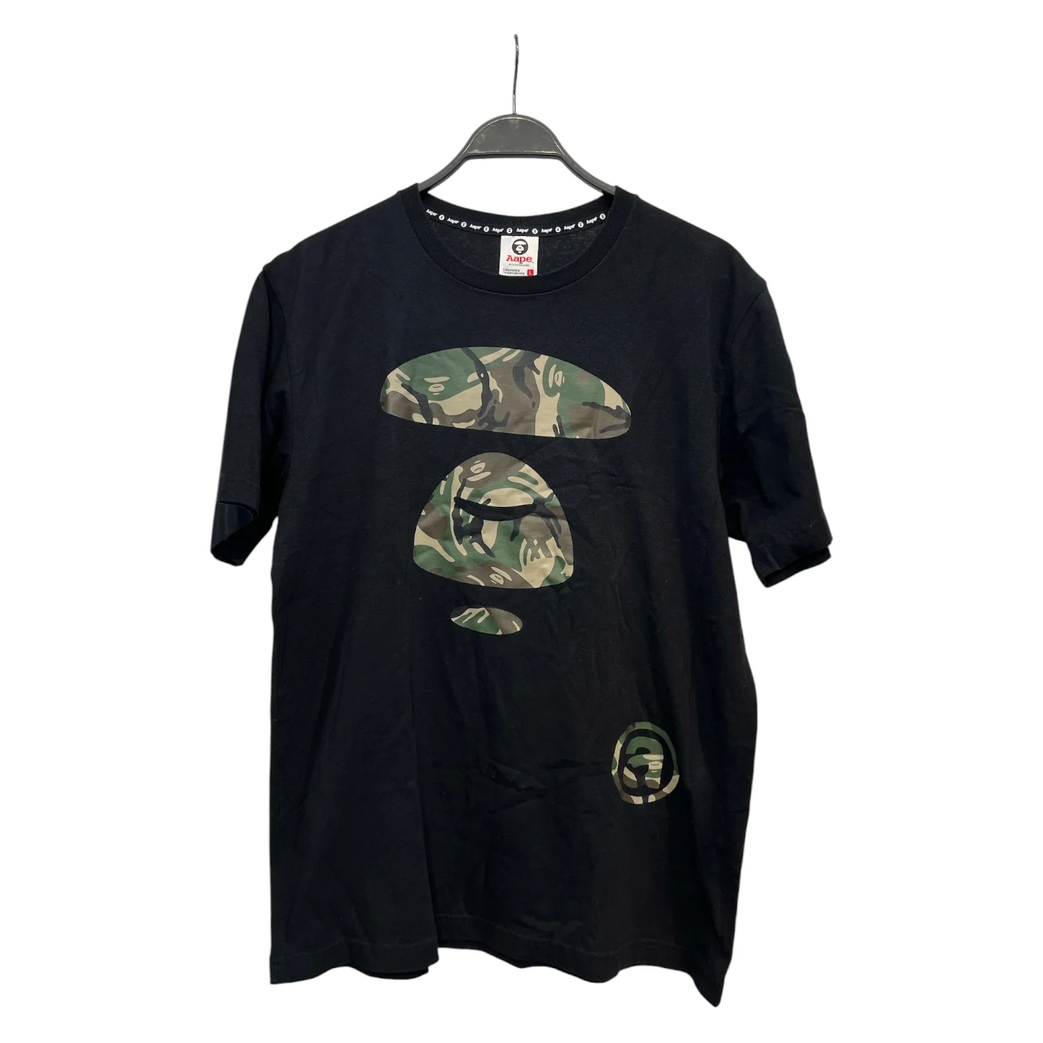 AAPE BY A BATHING APE/T-Shirt/L/Cotton/BLK/CAMO HEAD TEE