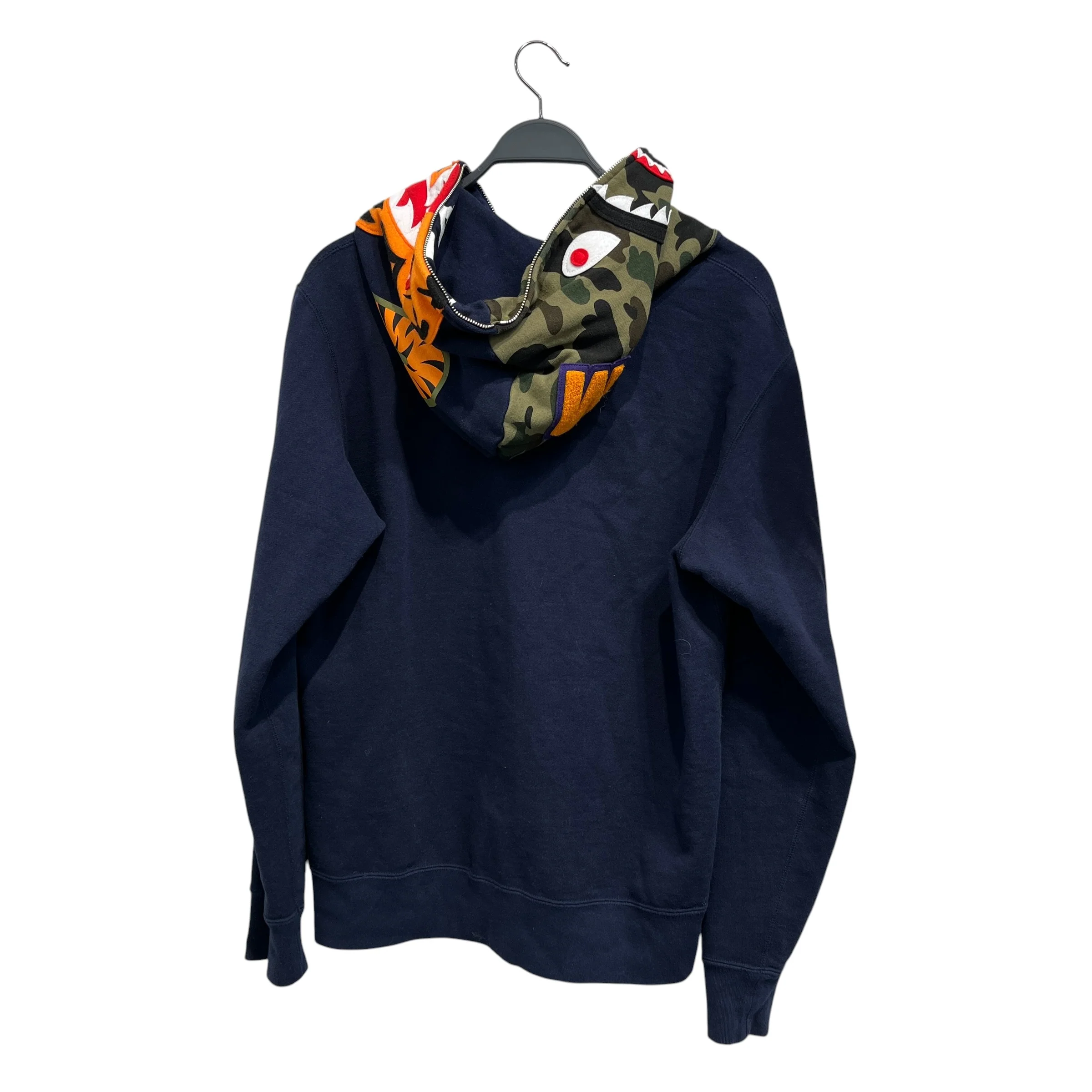 A BATHING APE/Zip Up Hoodie/XL/Camouflage/Cotton/NVY/Shark Hoodie w/patches