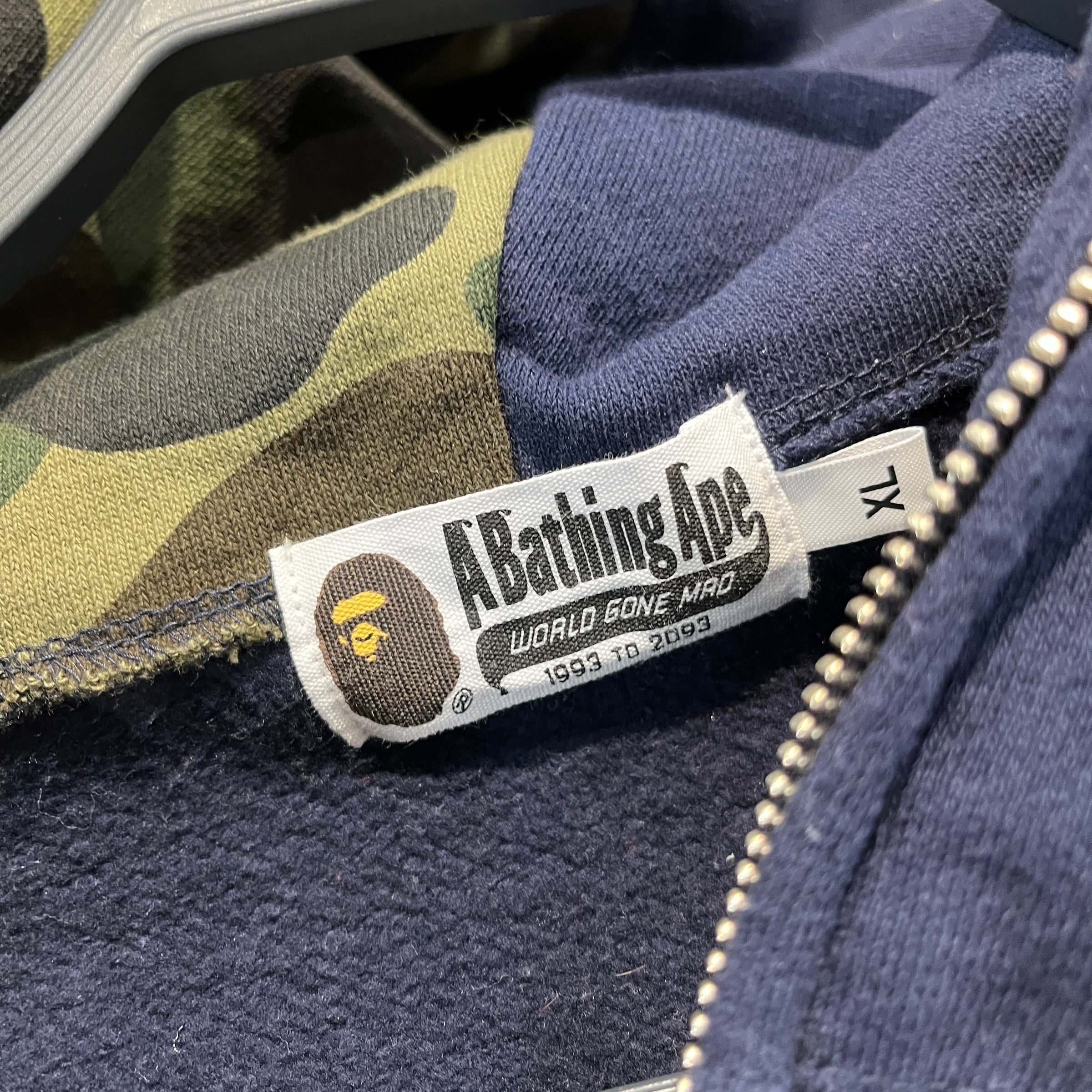 A BATHING APE/Zip Up Hoodie/XL/Camouflage/Cotton/NVY/Shark Hoodie w/patches