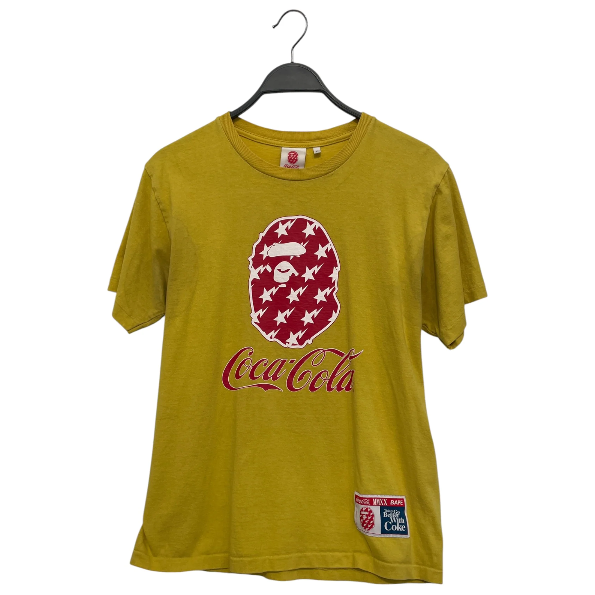 A BATHING APE/Coca･Cola/T-Shirt/M/Cotton/YEL/Graphic/APE FACE/COKE LOGO IN RED