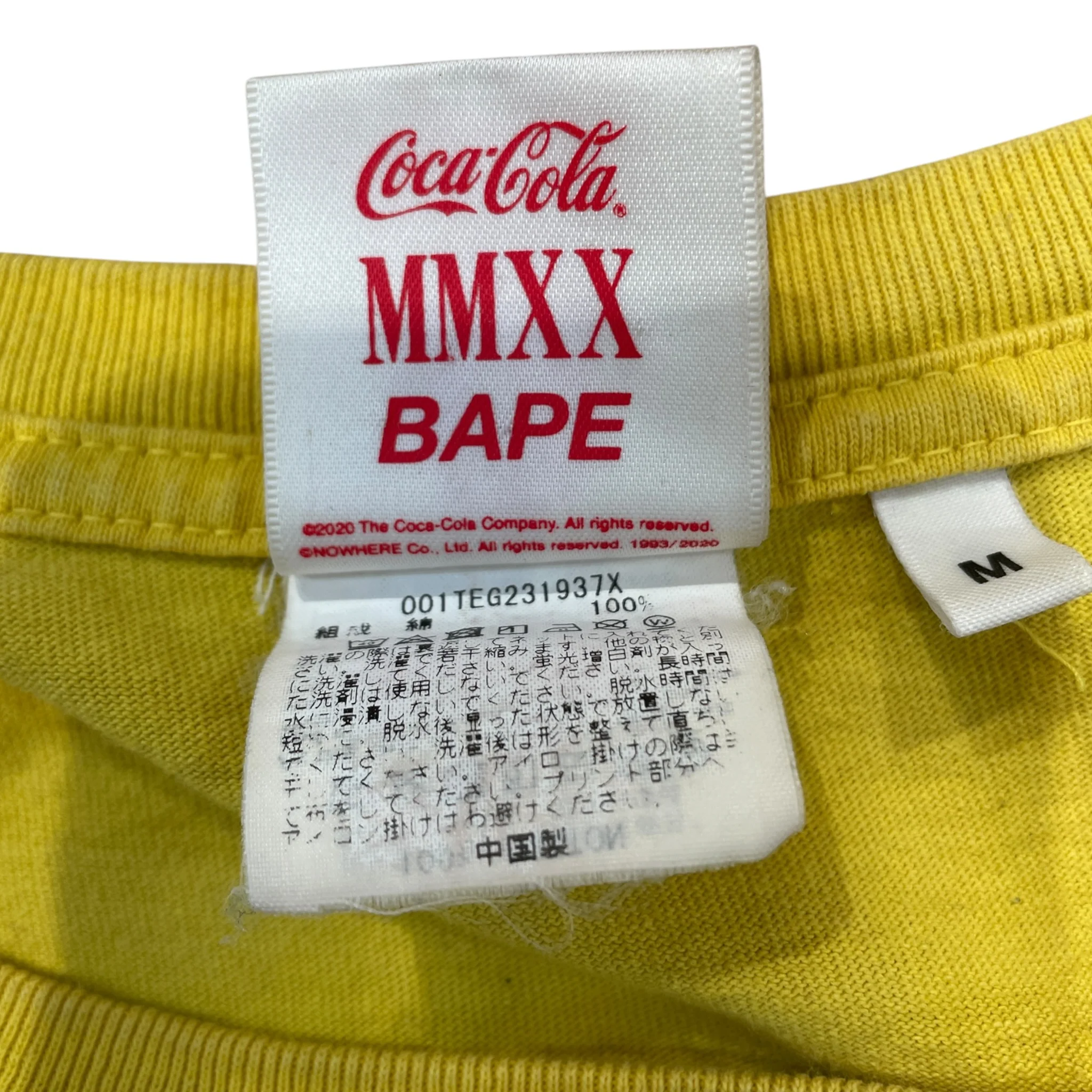 A BATHING APE/Coca･Cola/T-Shirt/M/Cotton/YEL/Graphic/APE FACE/COKE LOGO IN RED
