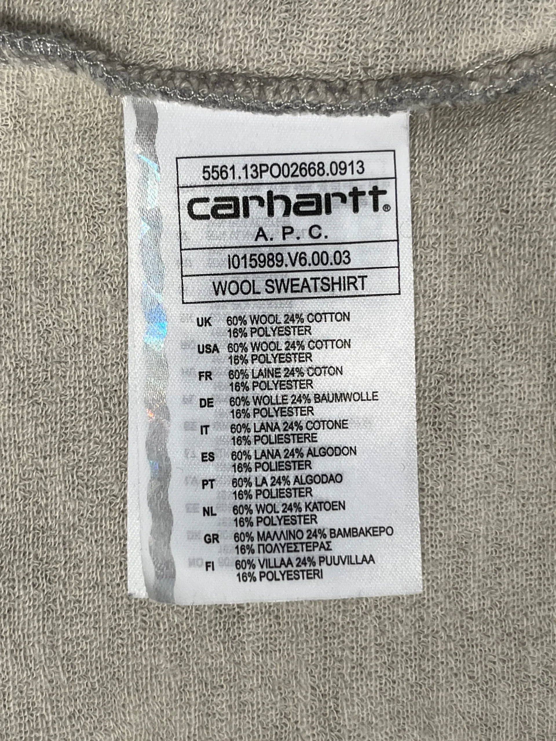 A.P.C./Carhartt/Sweatshirt/M/Cotton/GRY/