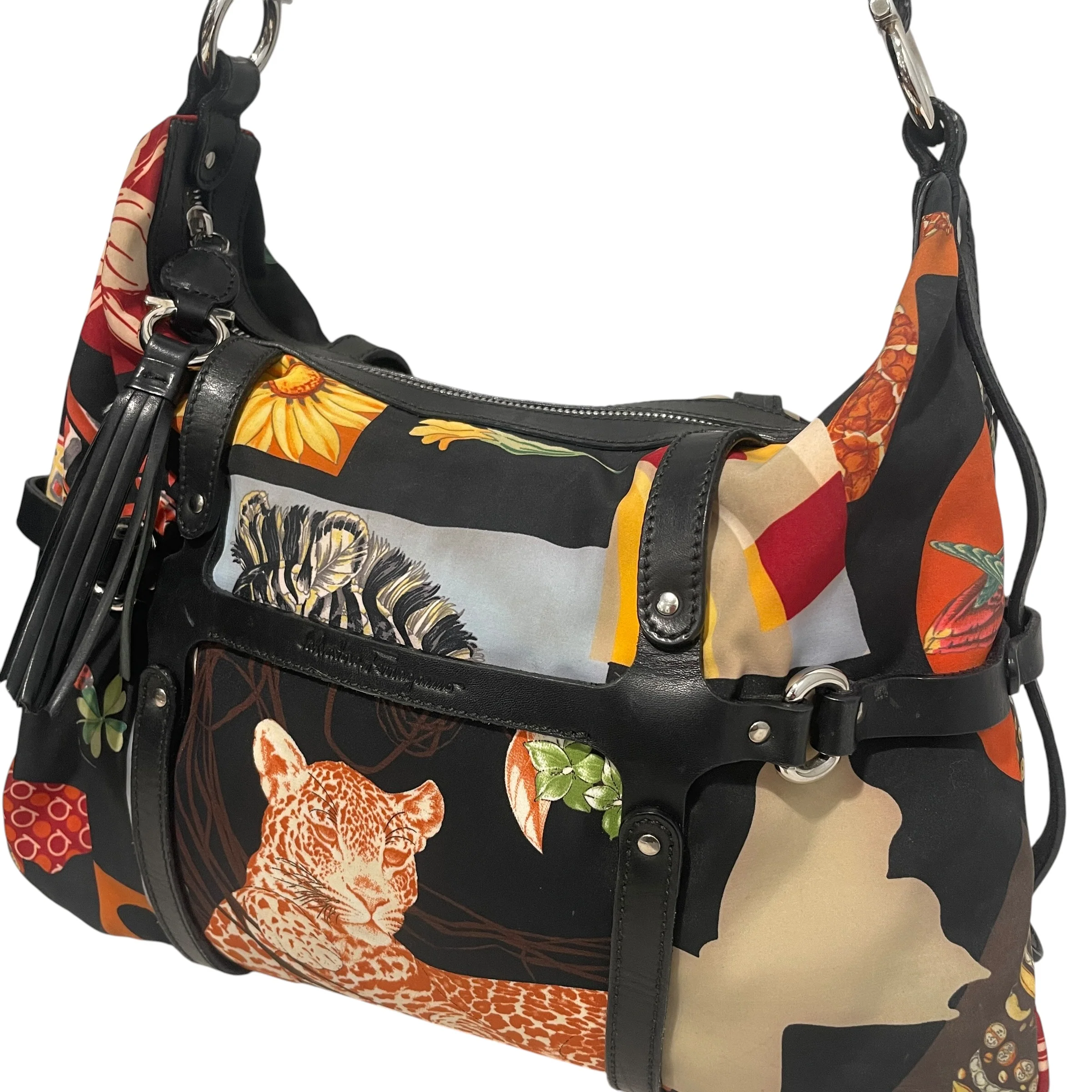 Salvatore Ferragamo/Bag/All Over Print/Nylon/BLK/Fiera Animal Shoulder Bag
