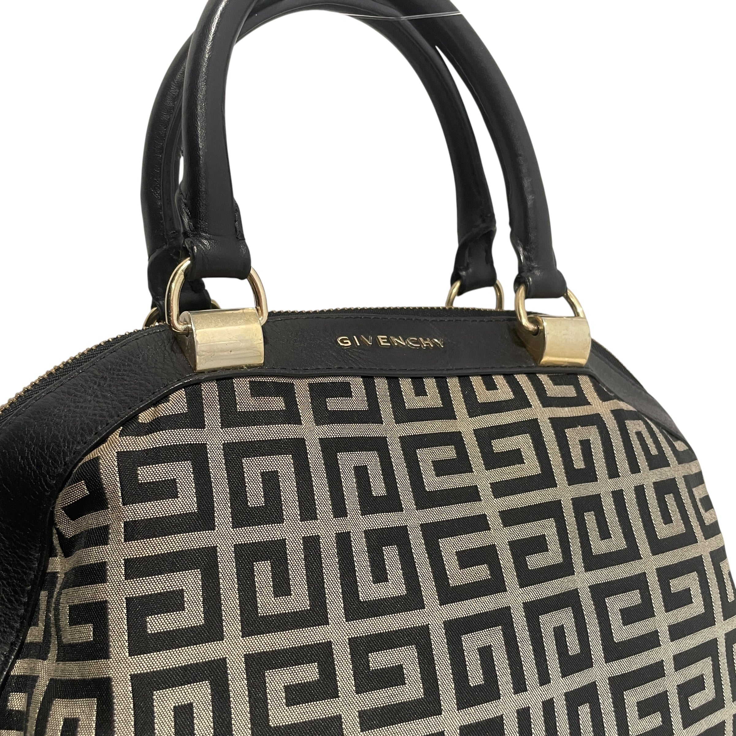GIVENCHY/Bag/Monogram/Cotton/BLK/Mono Canvas & Leather Satchel