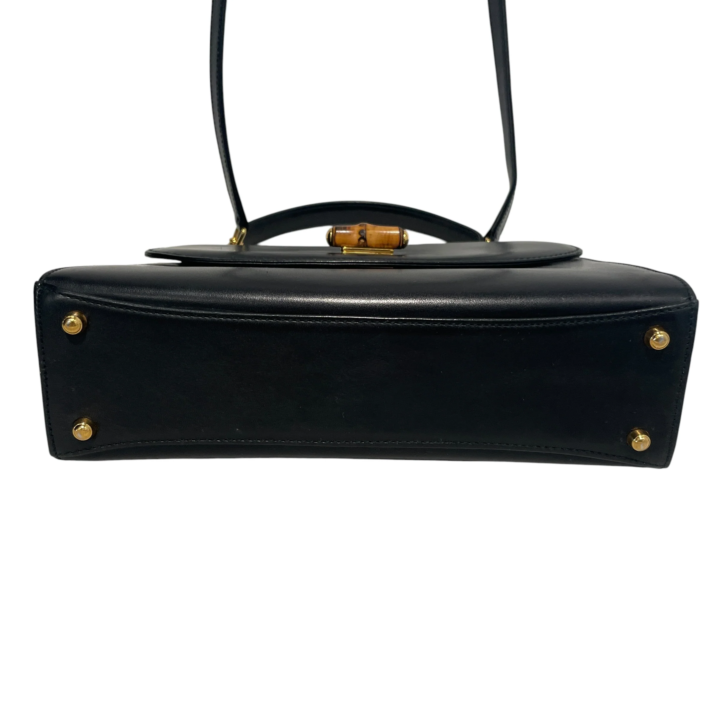 GUCCI/Hand Bag/Leather/BLK/Vintage Bamboo Handle Bag