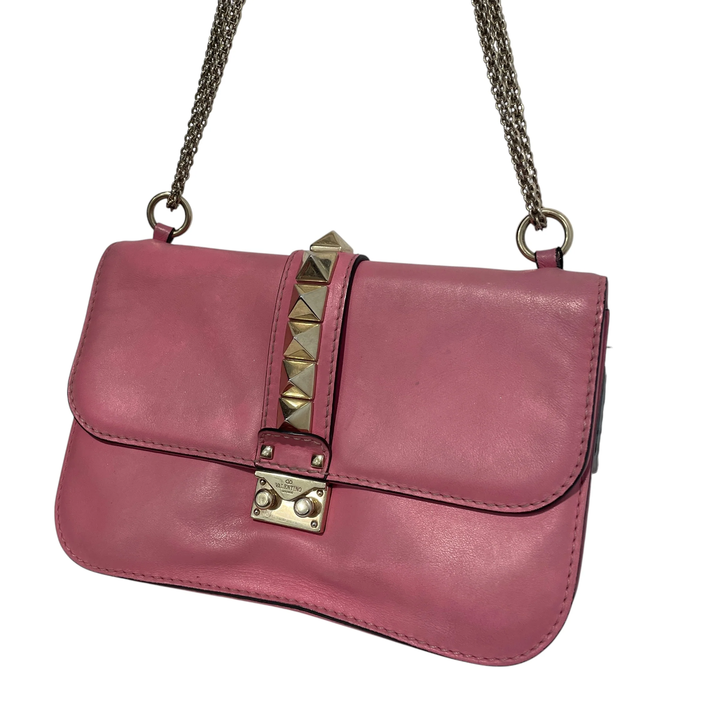 VALENTINO/Cross Body Bag/Leather/PNK/Glam Lock RockStud Bag