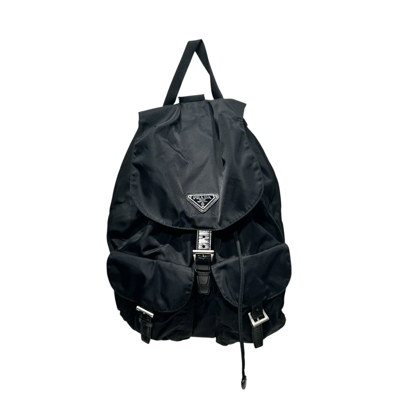 PRADA/Backpack/Nylon/BLK/LEATHER STRAPS