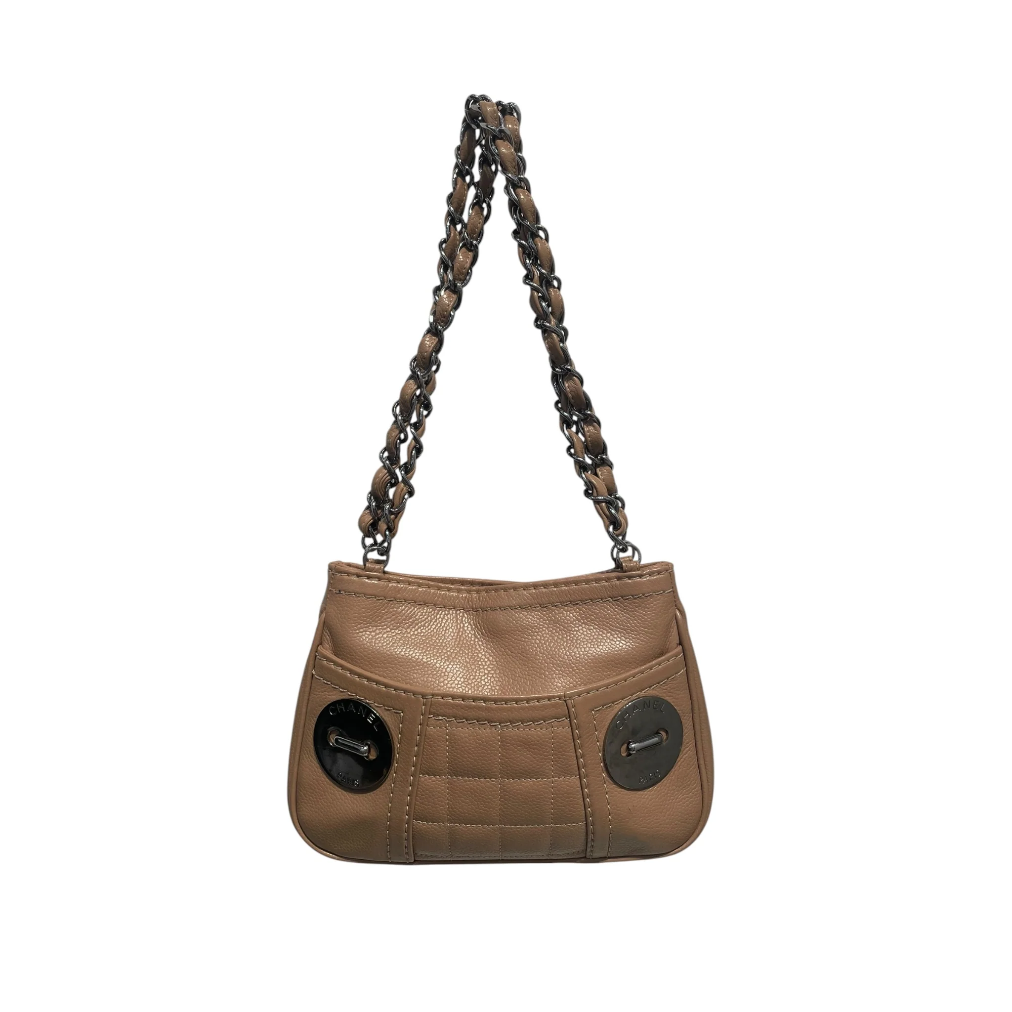 CHANEL/Hand Bag/Leather/BEG/BUTTON BAG