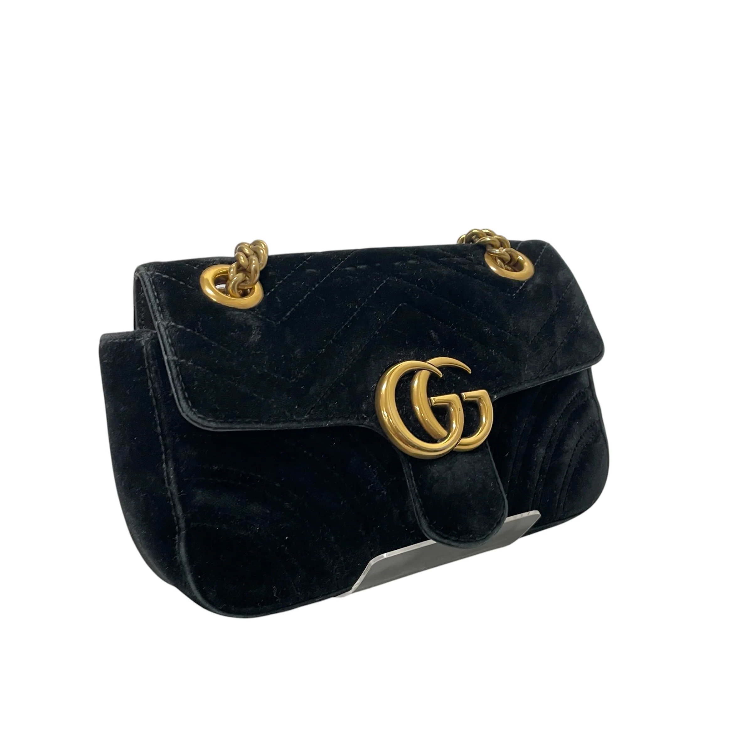GUCCI/Cross Body Bag/Velour/BLK/marmont double gg